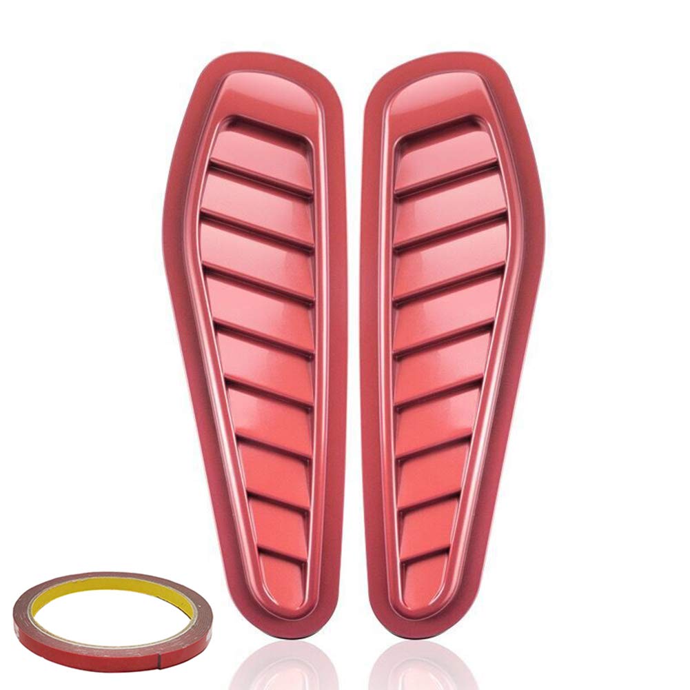 2PCS Universal Car Turbo Bonnet Vent Scoop Cover - High Airflow Intake Hood Decoration for All Cars & SUVs (Red) | Enhances Engine Cooling & Adds Sporty Style to Your Vehicle