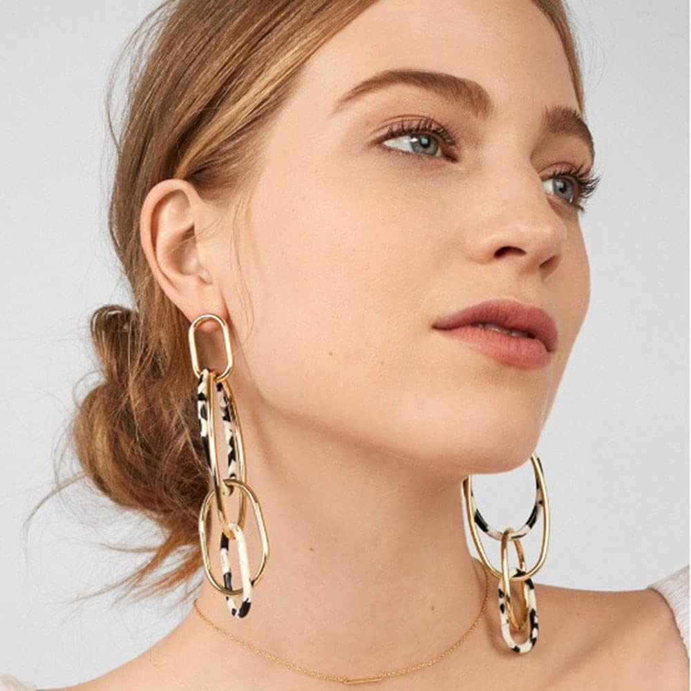 Stylish Acrylic Leopard Print Long Pendant Earrings for Women - Geometric Resin Oval Dangle Earrings - Fashion Statement Jewelry for Parties, Date Night & Special Occasions