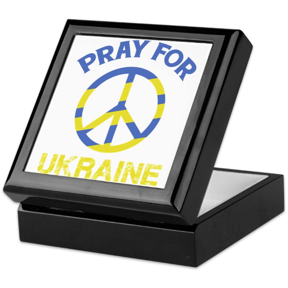 Pray for Ukraine Peace Sign Keepsake Box - Solid Hardwood Jewelry Storage with Velvet Lining | Gift for Ukrainian Supporters, Memorial Keepsake Holder for Jewelry & Valuables | Perfect for Home Decor, Wedding Gifts & Solidarity Displays