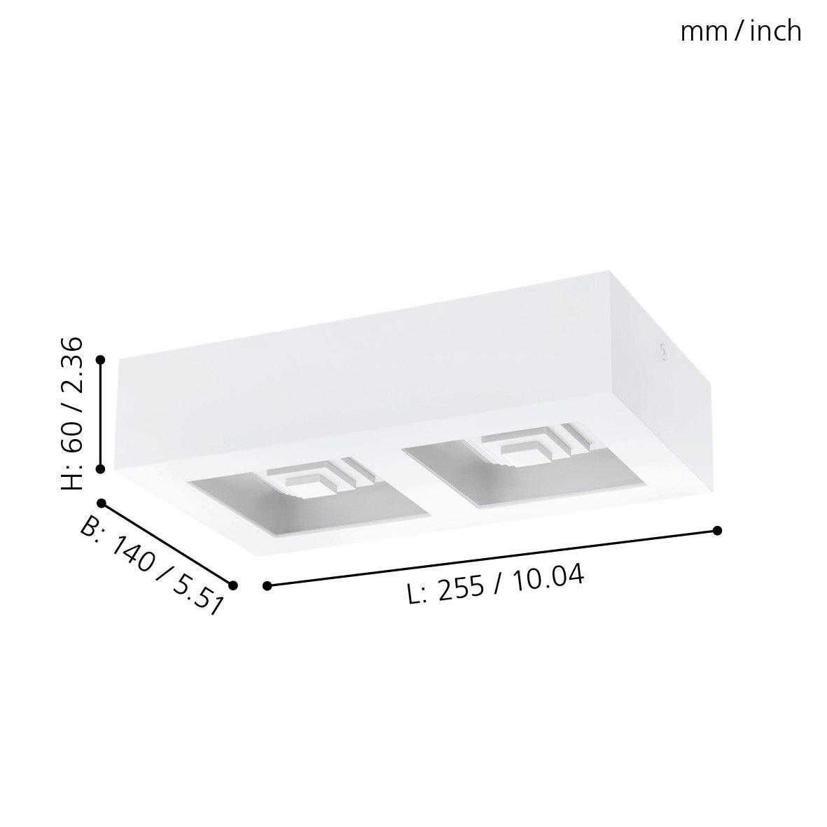 Eglo Ferreros 24x24 Inch Rectangular White LED Ceiling Flush Mount Light Fixture - Modern & Energy Efficient for Living Room, Bedroom, or Kitchen