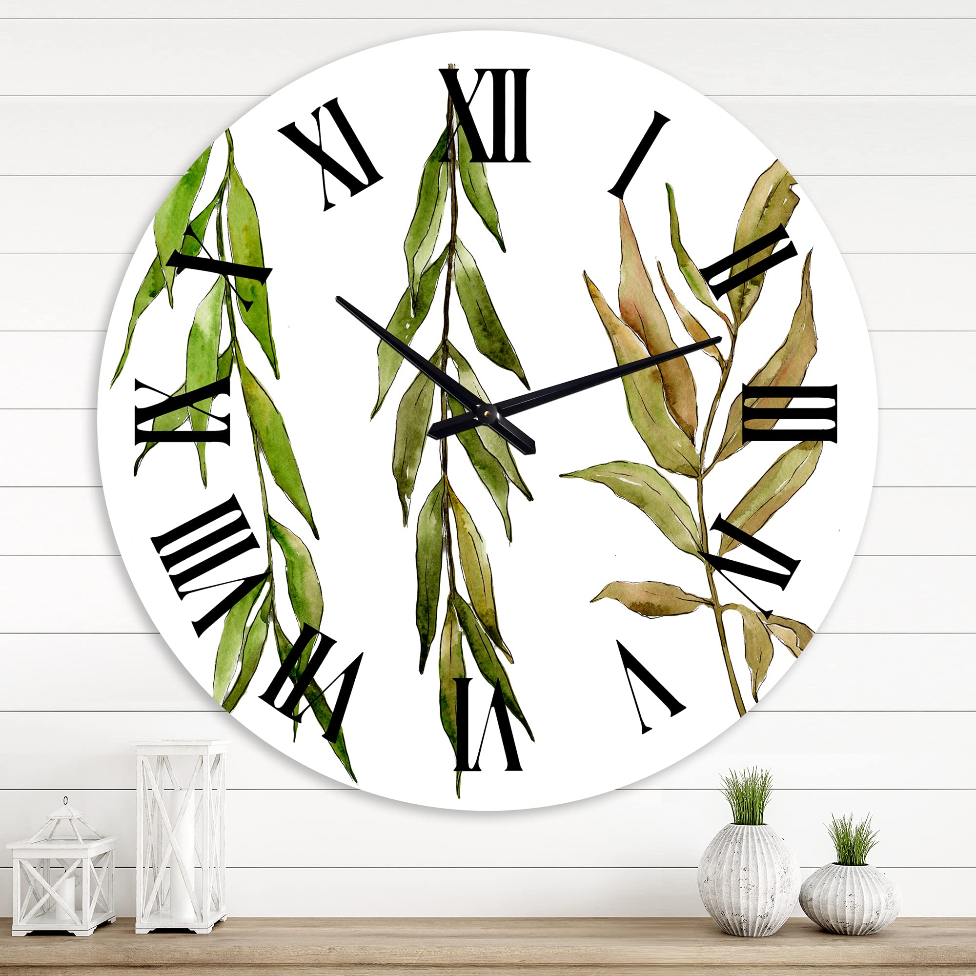DesignQ Farmhouse Wall Clock 'Three Willow Branches' - Large Floral Botanical Wall Clock for Home, Office & Living Room Decor - Perfect for Farmhouse, Rustic & Vintage Style Interiors