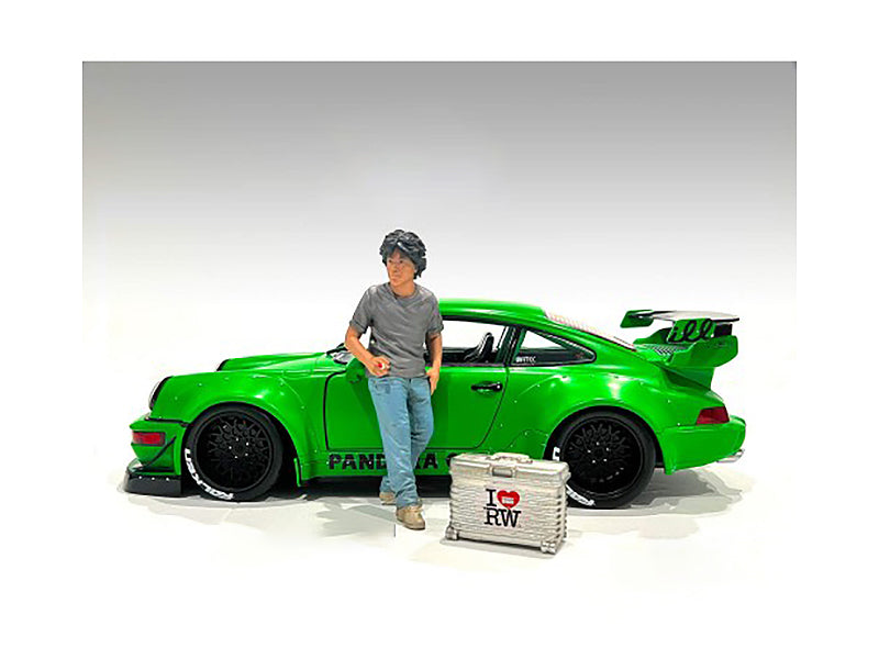 RWB Legend Akira Nakai Nakai San 1/18 Scale Model Figure with Briefcase - Collectible Car Enthusiast Gift for Display & Diorama Scenes