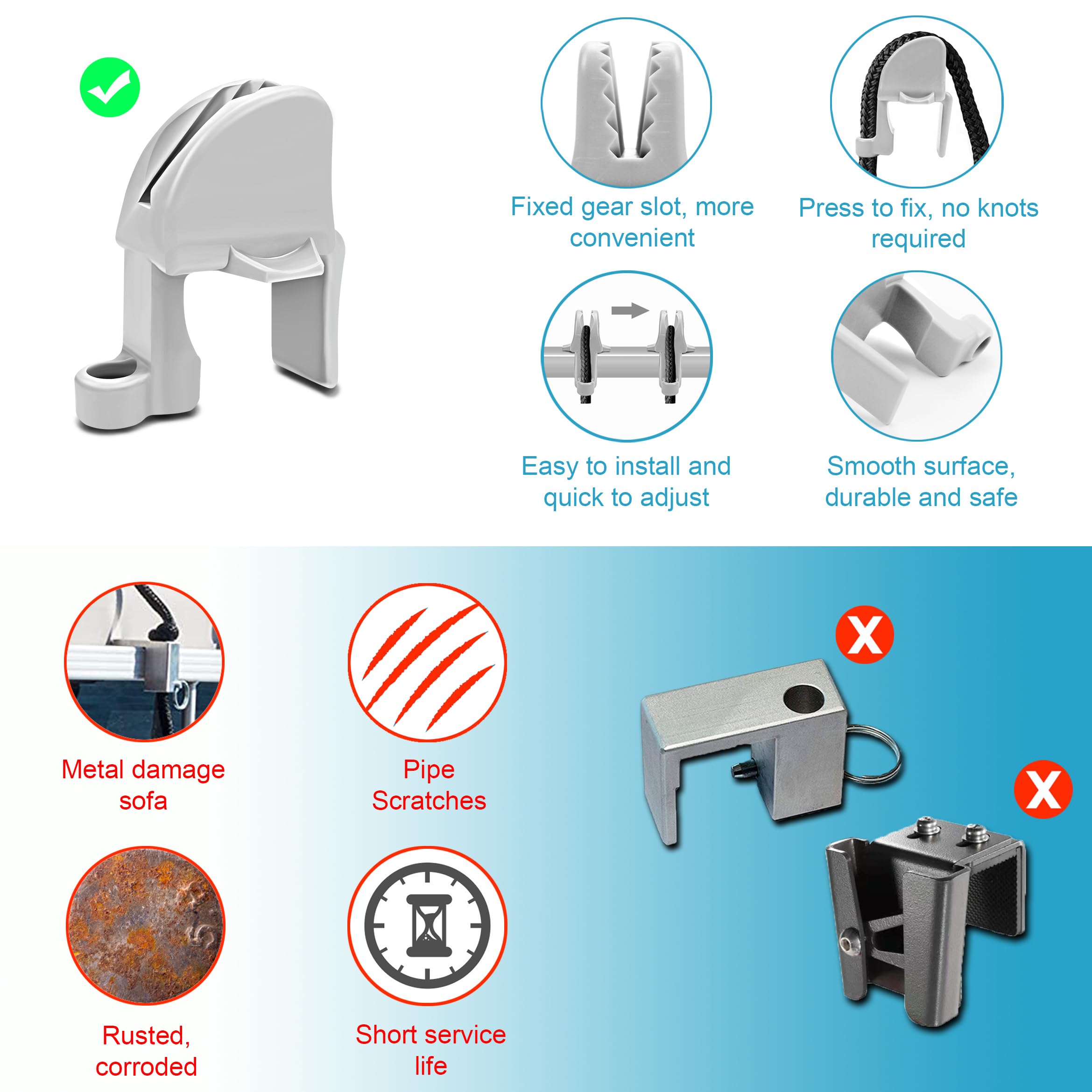 Adjustable Pontoon Boat Fender Clips - 2 Pack, Square Rail Fender Cleats for Pontoon Bumpers, Heavy Duty Boat Accessories for Secure Mooring - Perfect for Dock Protection and Watercraft Safety