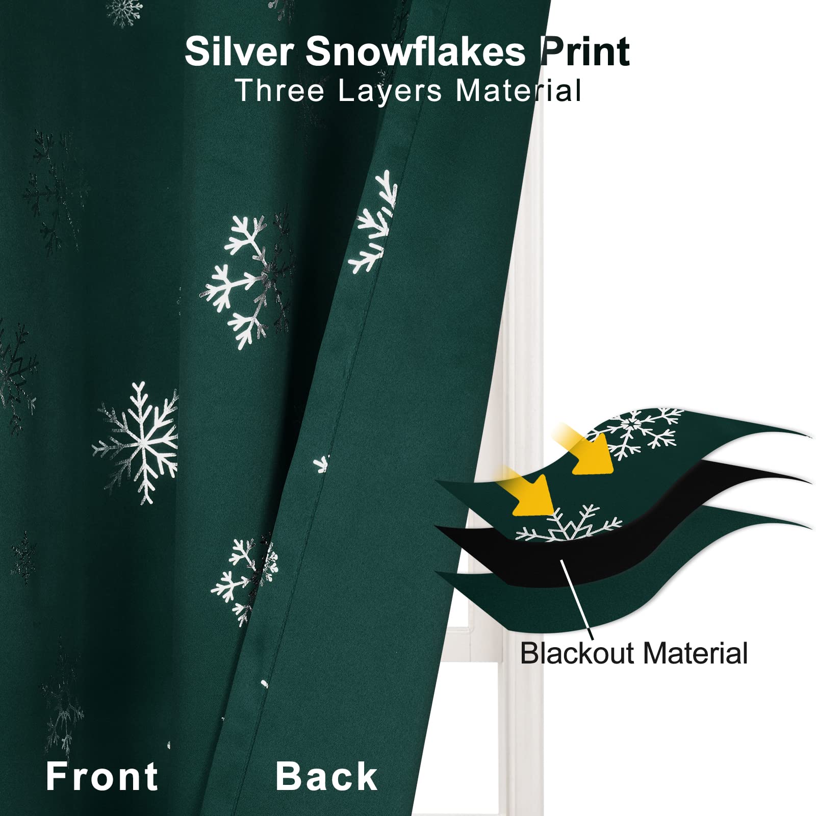 FRAMICS Snowflake Foil Print Thermal Insulated Blackout Curtains - 52