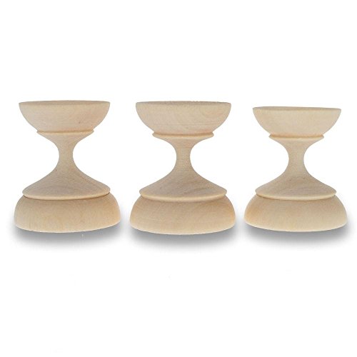 BestPysanky Set of 3 Unfinished Wooden Ukrainian Easter Egg Stands - 1.5 Inch Blank Display Holders for Easter Decorations, Home Decor & Craft Projects