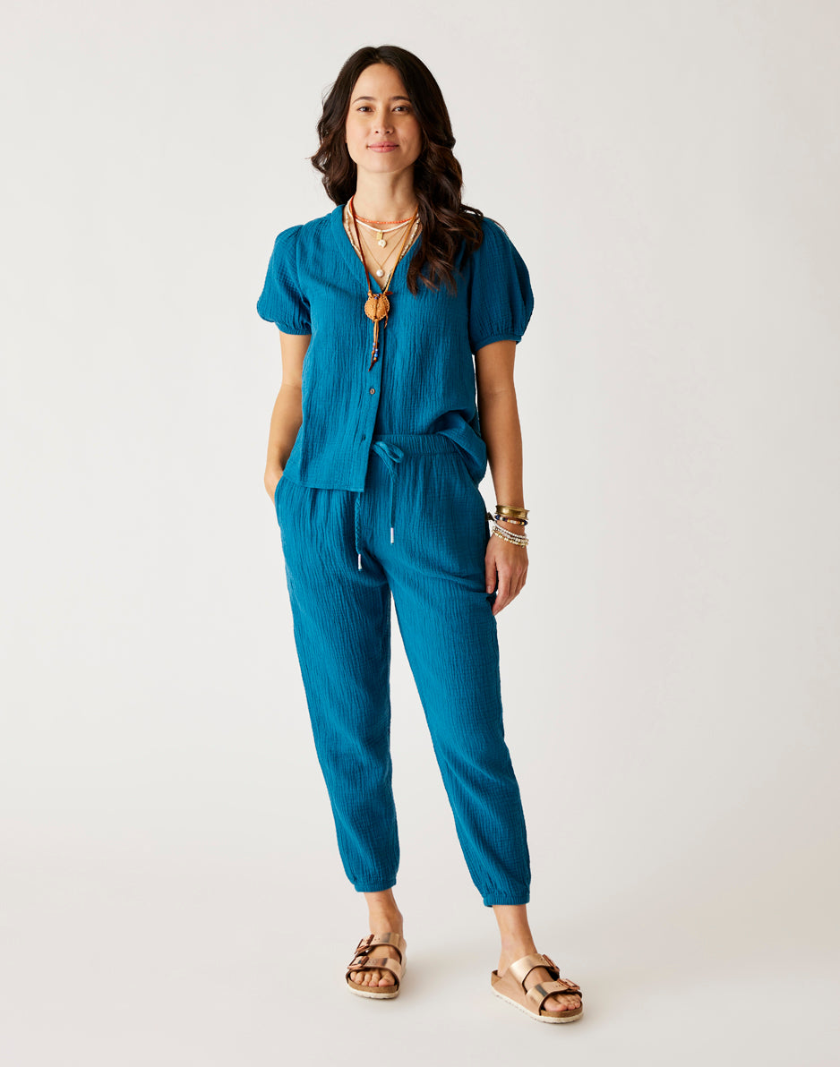 Milo Gauze Top in Azul Blue - Lightweight & Breathable Women's Blouse for Summer, Beach & Boho Style Outfits