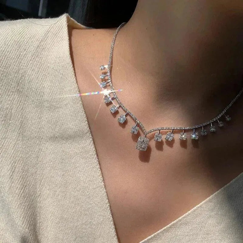 18K White Gold 4.5 Carat Natural Diamond Clavicle Necklace - Luxury Fine Jewelry for Women, Birthday Gift, Anniversary Present - Perfect for Parties, Weddings & Special Occasions