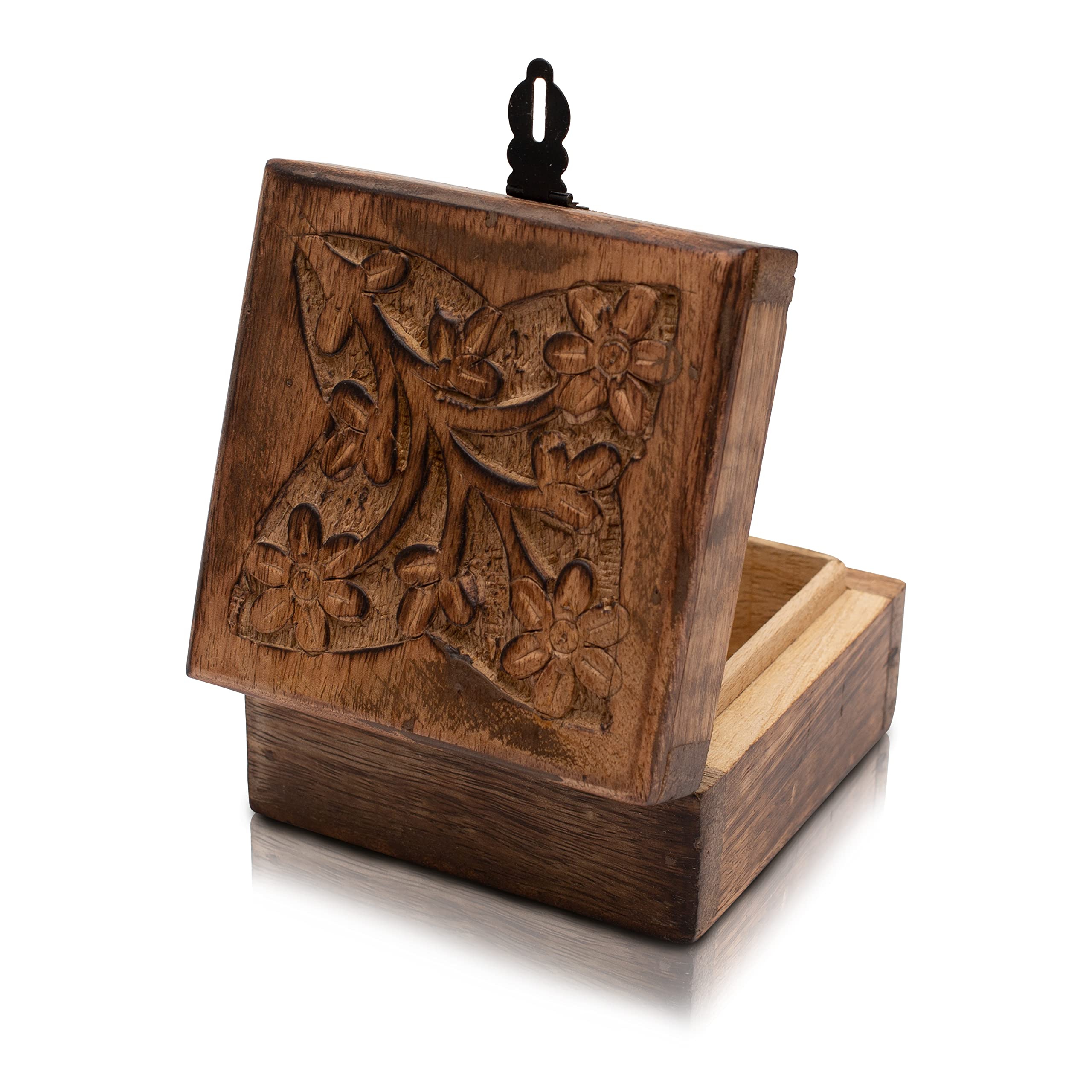 Handmade Decorative Wooden Jewelry Box - 4 x 4 Inch Treasure Chest for Necklaces, Rings & Watches | Perfect Birthday Gift & Jewelry Organizer | Keepsake Box for Home Decor, Wedding Favors & Travel Storage