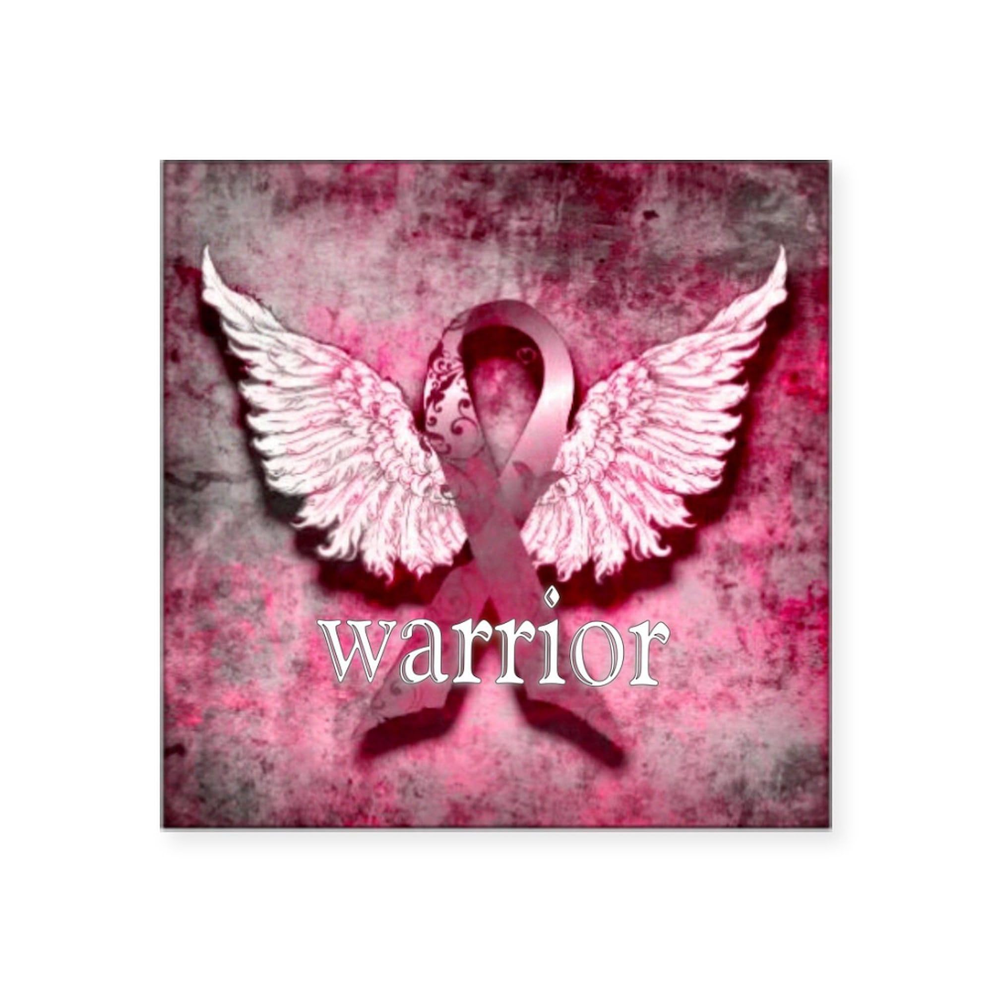 Pink Ribbon Warrior by Vetr 3x3 Inch Square Bumper Sticker - Breast Cancer Awareness Car Decal for Cars, Laptops & Water Bottles - Durable Vinyl Sticker for Outdoor Use