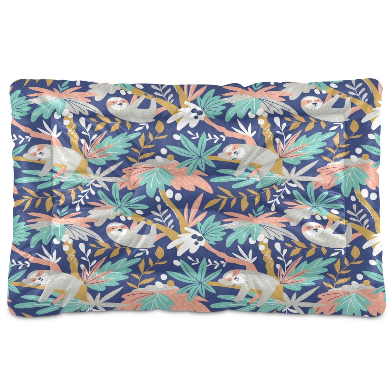 KEEPREAL Tropical Sloth Print Pet Bed - Ultra Soft Rectangle Dog & Cat Bed for Small to Medium Pets (24x18in) - Calming Comfort for Puppies, Kittens & Adult Pets - Perfect for Living Room, Bedroom or Crate