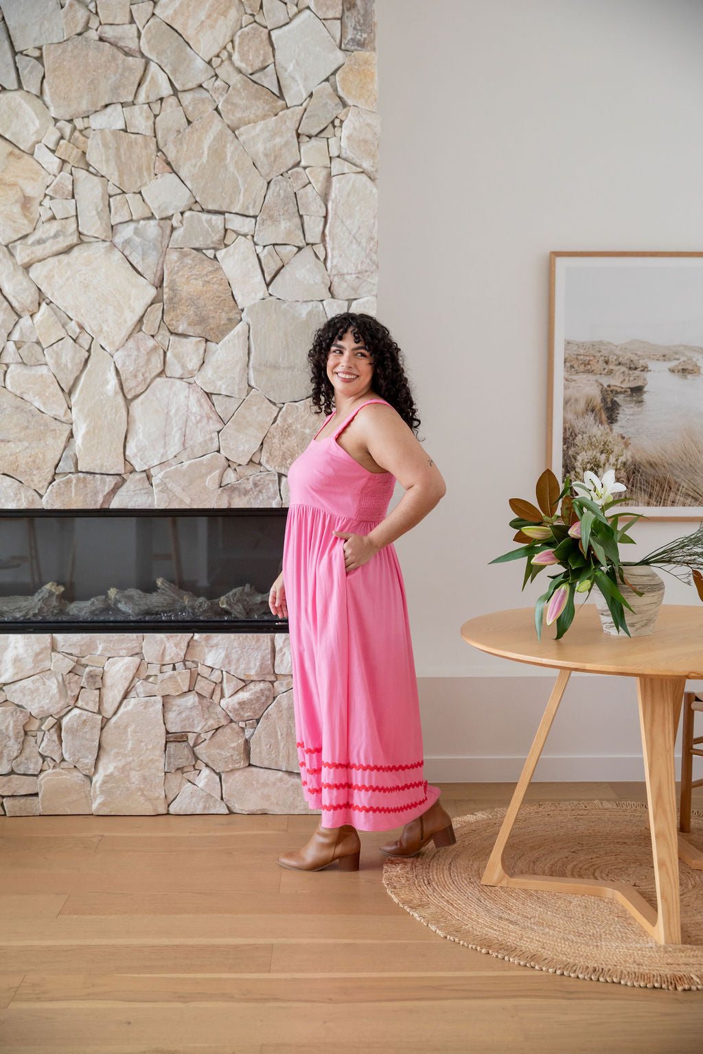 Angel Linen Blend Maxi Dress in Sachet Pink - Women's Flowy Summer Dress for Beach, Vacation & Casual Wear