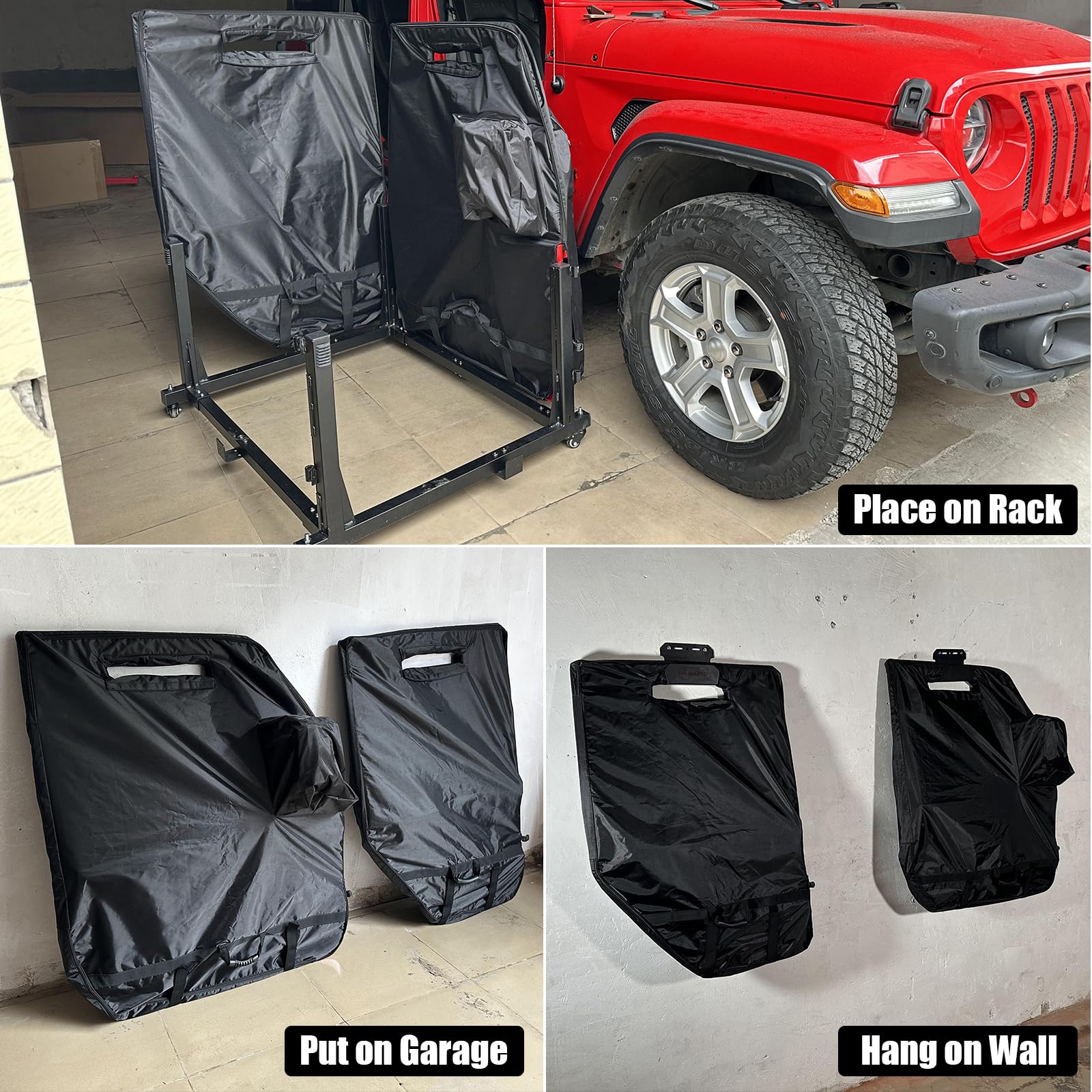 **SUNPIE Car Door Storage Organizer Hanger - Compatible with Jeep Wrangler JK JL JKU JLU YJ TJ & Gladiator (1976-2024) - 4-Door Storage Cover for Road Trips & Camping Gear**