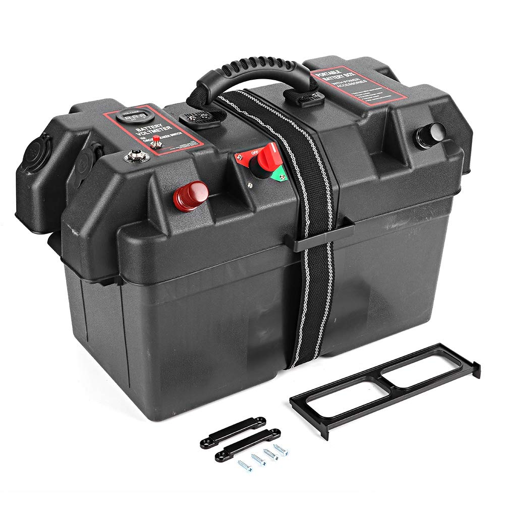 KIMISS Marine Battery Box for Trolling Motor - Waterproof Plastic Power Center with 12V & USB Charging Ports - Perfect for Fishing Boats, Kayaks, and Outdoor Water Sports