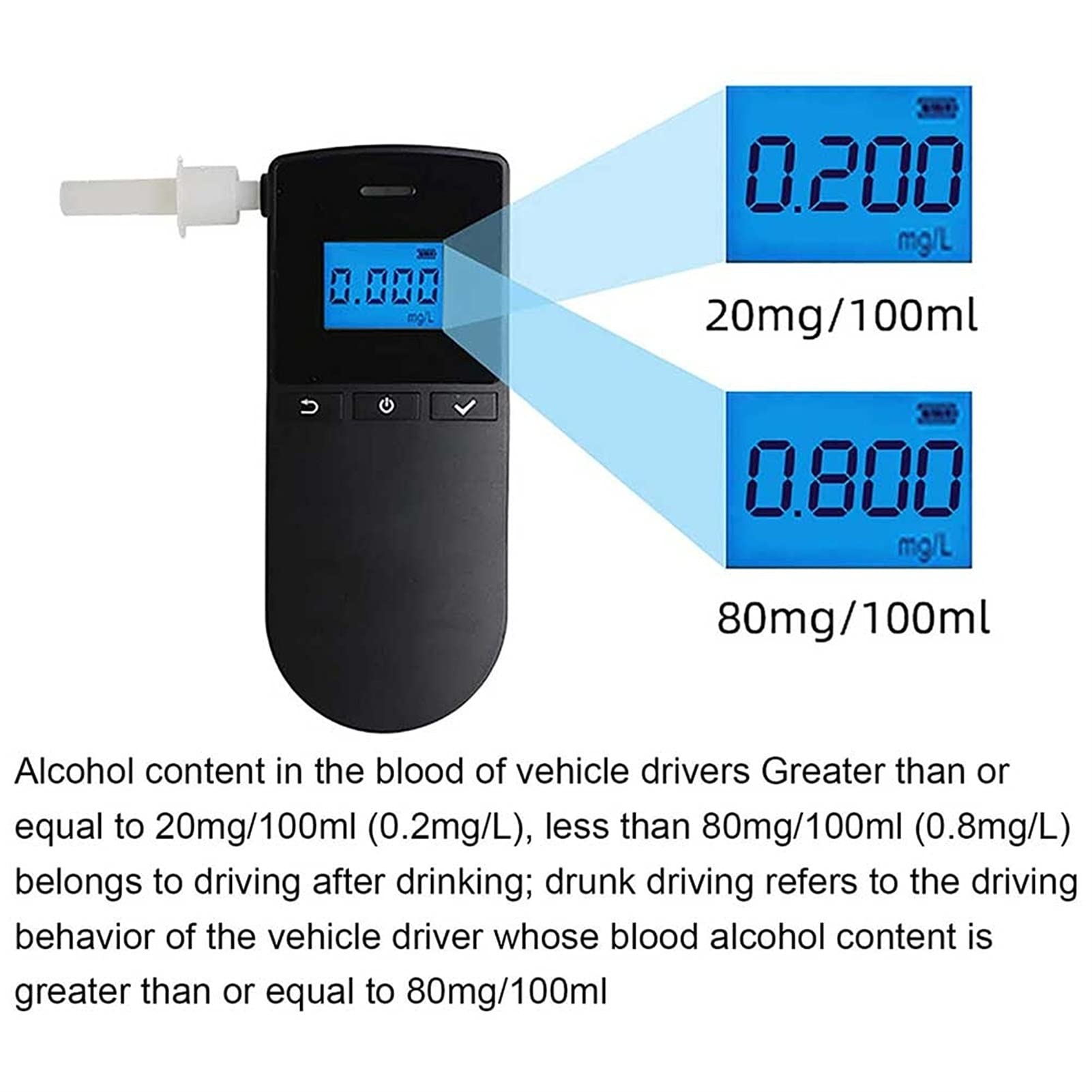 Upgraded Portable Alcohol Tester with LED Display - Digital Breathalyzer with Mouthpieces & Carrying Case for Home, Car, and Party Use - Accurate BAC Level Detection for Personal & Professional Scenarios