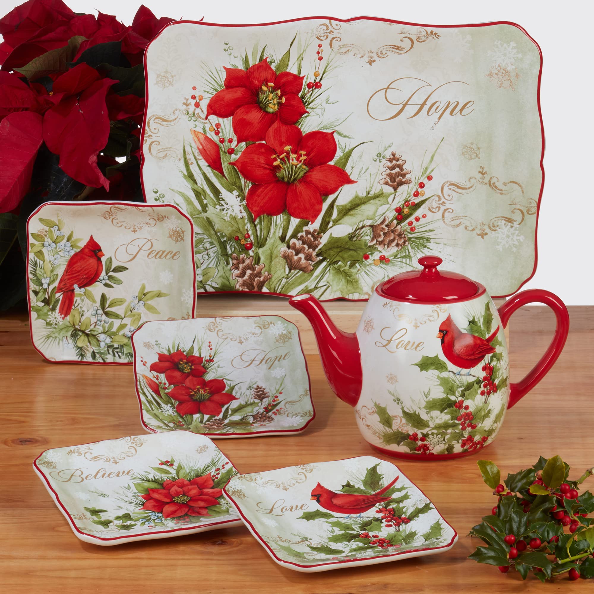 Certified International Winter's Medley 16-Piece Dinnerware Set - Service for 4 - Colorful Stoneware Plates, Bowls & Mugs - Perfect for Holiday Dinners, Family Gatherings & Winter Entertaining