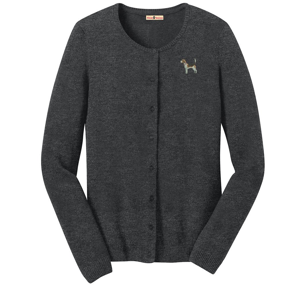 Beige Beagle Embroidered Women's Cardigan Sweater - Cozy Knit Pullover for Casual Wear & Dog Lovers - Perfect for Fall Outfits, Coffee Dates & Pet-Friendly Events