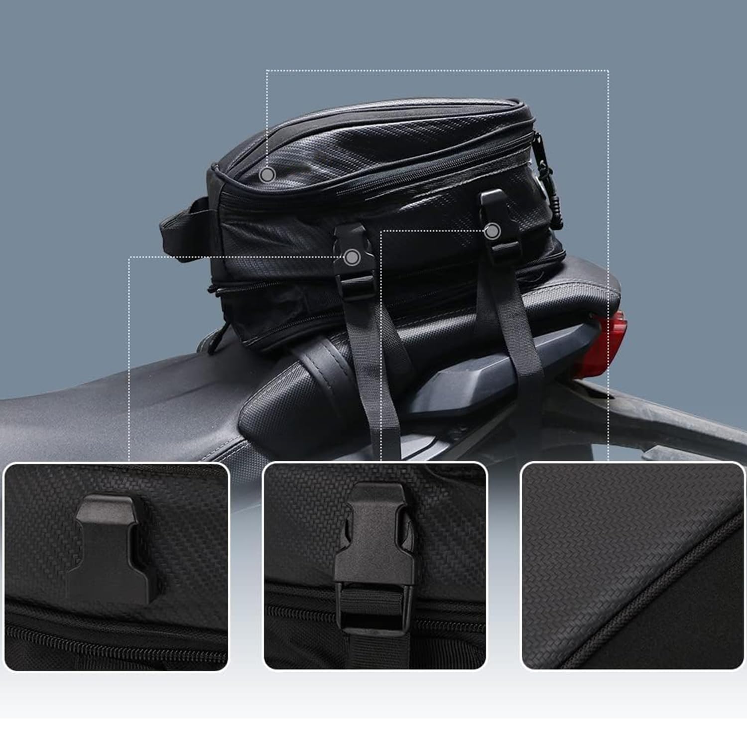 JFG Racing 12L Motorcycle Tail Bag - Dual Use Seat & Helmet Backpack for Street & Dirt Bikes