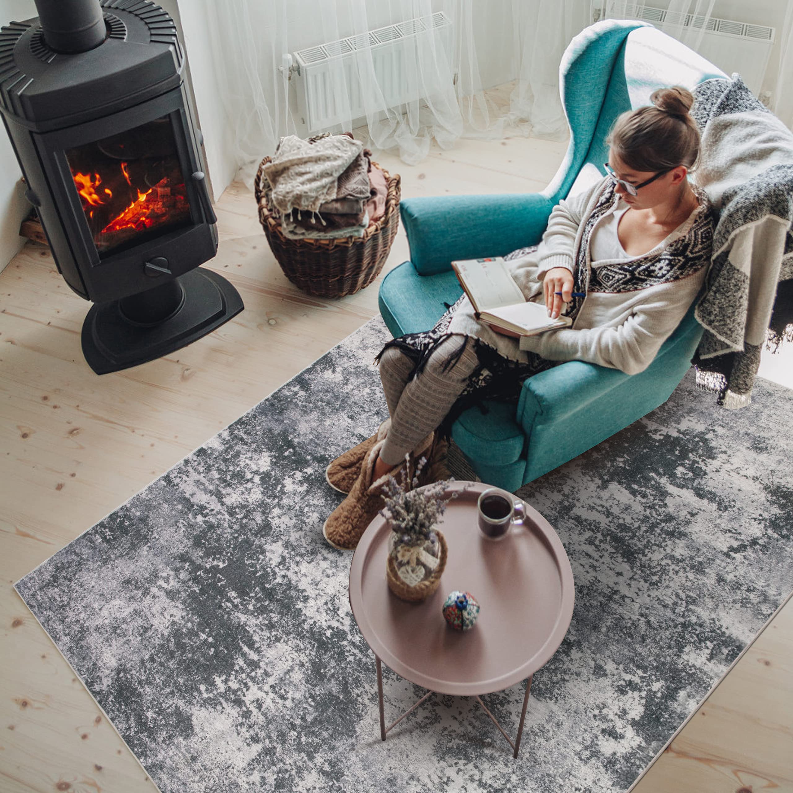 8x10 Fluffy Area Rug - Soft Abstract Carpet for Living Room, Bedroom, Kitchen | Washable Plush Throw Rug for Home, Office & Nursery Decor | Perfect for Cozy Spaces & High-Traffic Areas - Gray