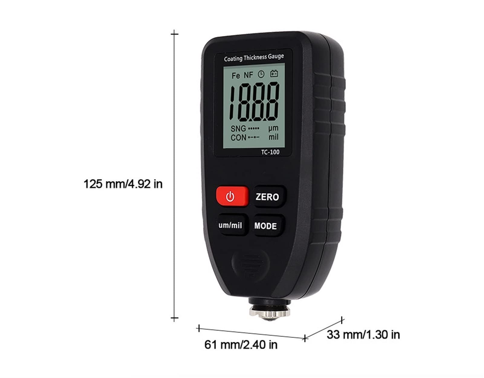 KIRANDY TC100 Coating Thickness Gauge - Digital Paint & Film Thickness Tester for Cars, Metal (FE/NFE) - Russian Manual Included - Black & White Options | Perfect for Auto Body Shops, Car Dealers & DIY Paint Measurement