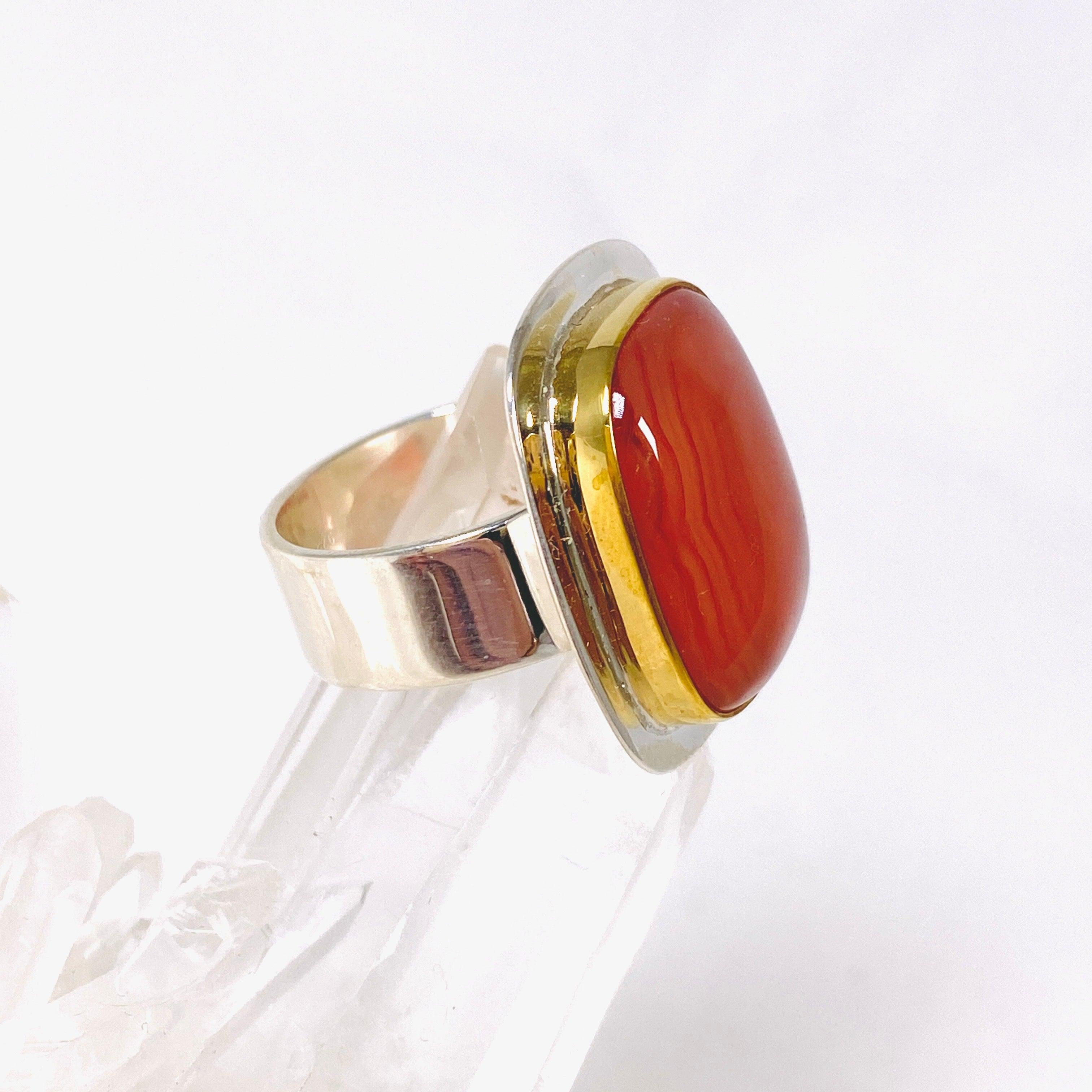 Carnelian Rectangular Ring with Gold Detailing - Size 9 | KRGJ2866 | Elegant Jewelry for Women, Perfect for Weddings, Parties & Everyday Wear