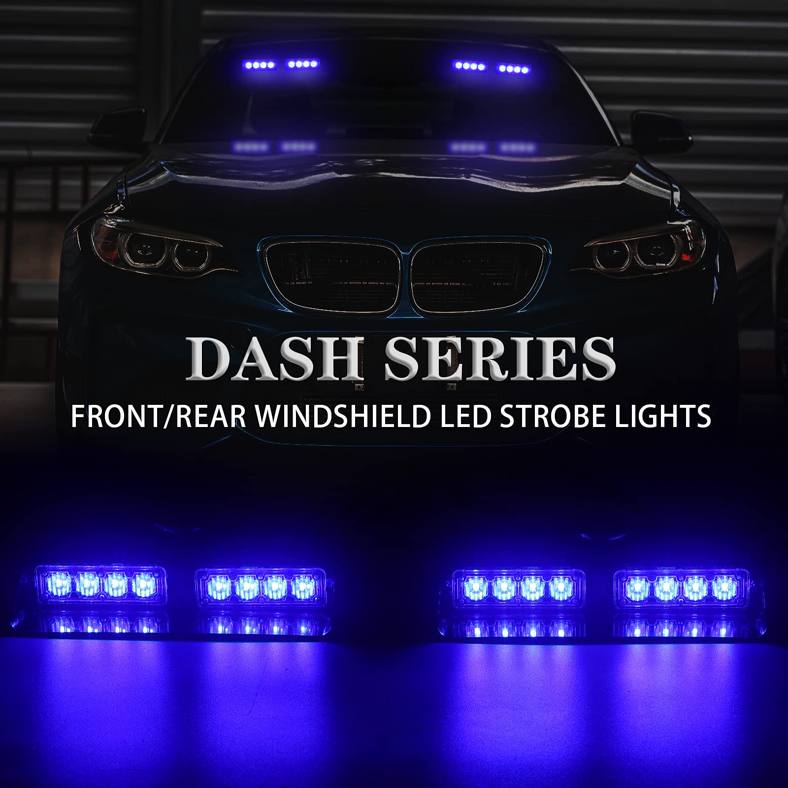 XRIDONSEN 2 in 1 Blue Emergency Strobe Lights - 16 LED Warning Safety Flashing Lights with Suction Cups for Windshield - Perfect for Ambulance, Firefighter, Police Vehicles & Trucks (2×7.16 inch) - Ideal for Emergency Response, Roadside Assistance & Nighttime Visibility