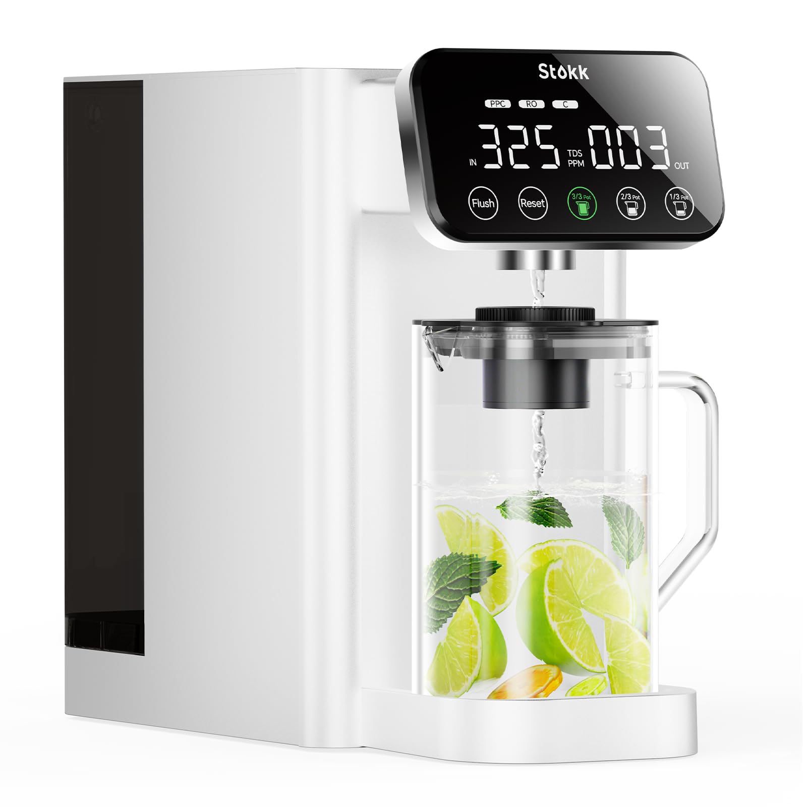 Stokk E1 5-Stage Reverse Osmosis Water Filter System with Remineralization Glass Pitcher - NSF/ANSI 58 & 372 Certified, No Installation Countertop Water Purifier for Home, Office, Kitchen & Travel - Clean Drinking Water Solution
