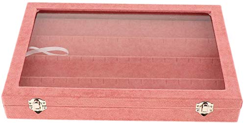 Velvet Jewelry Storage Box - Pink Earrings & Studs Display Case with Hanger Holder | Perfect for Organizing Necklaces, Rings & Earrings at Home or Travel
