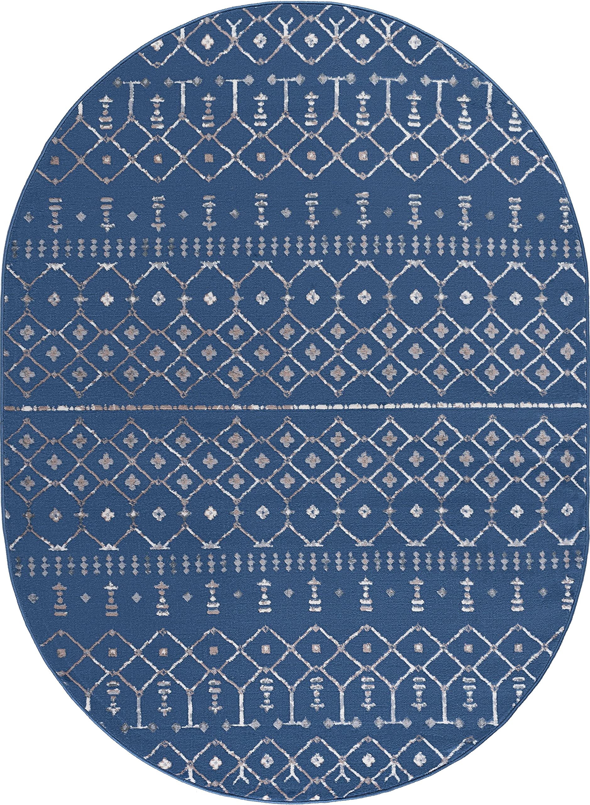 5x7 Navy Modern Oval Area Rug - Soft Indoor Carpet for Living Room, Bedroom, Dining Room, Kitchen & Entryway - Contemporary Home Decor - Perfect for Cozy Spaces & Modern Interiors