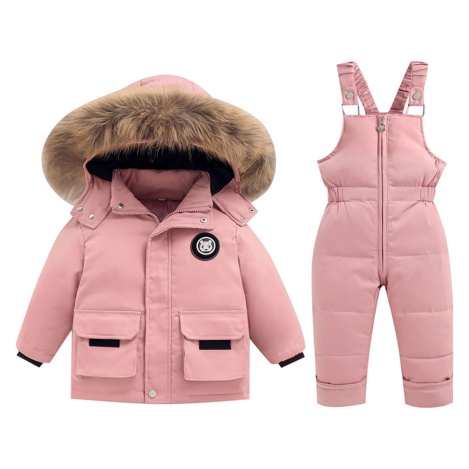 **2-Piece Baby Boys & Girls Snowsuit Set - Winter Hooded Puffer Down Jacket with Ski Bib Pants | Warm Toddler Outerwear for Snow Play & Winter Adventures**