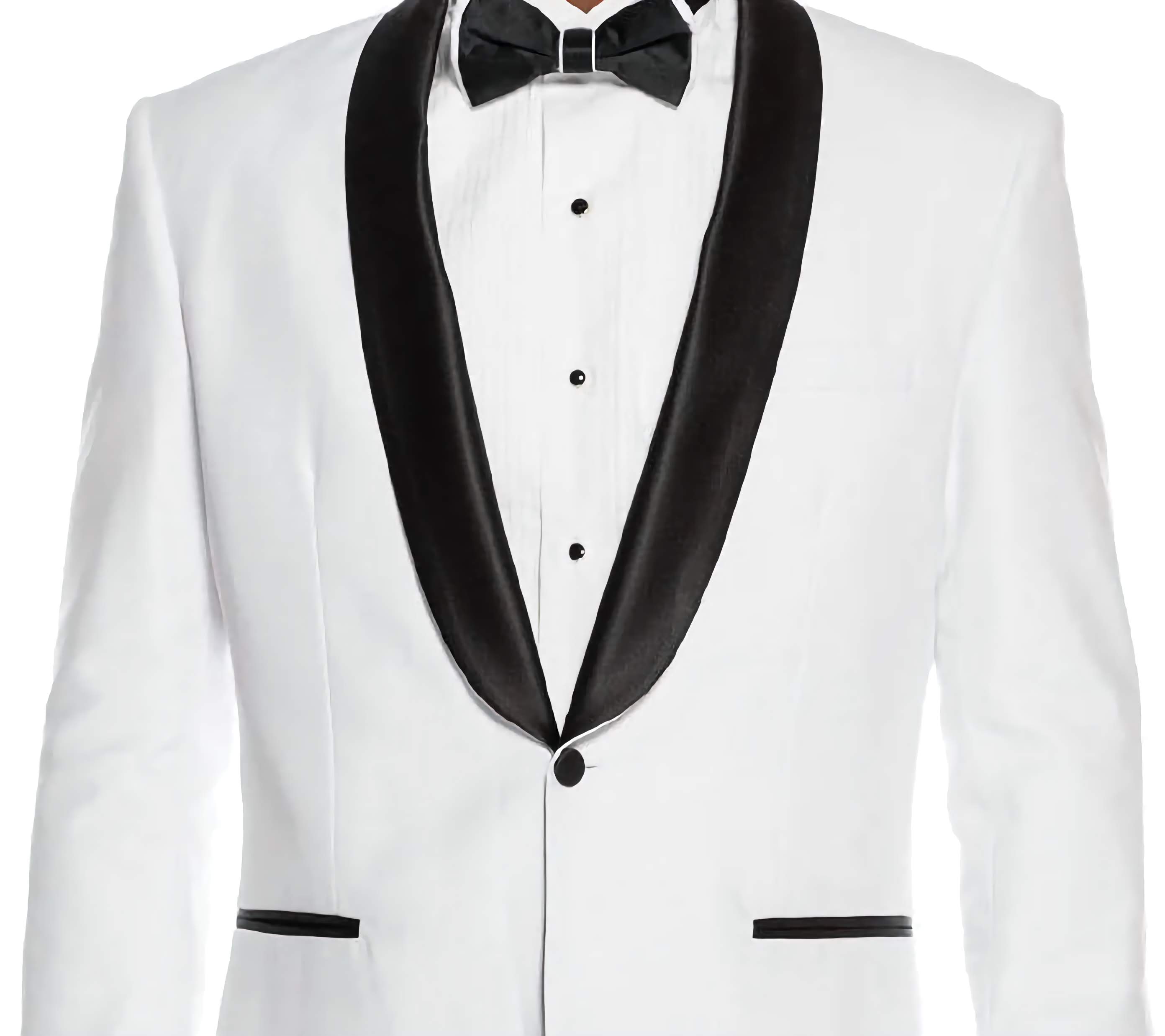 Elegant White Slim Fit 2 Piece Tuxedo Suit with Satin Shawl Lapel for Men - Perfect for Weddings, Prom, Black Tie Events & Formal Occasions