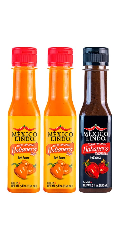 Authentic Mexico Lindo Hot Sauce Variety Pack - 2 Red Habanero & 1 Xxxtra Hot Sauce (5 Fl Oz Each, 3-Pack) | Perfect for Tacos, Nachos, Wings & Spicy Food Lovers | Premium Mexican Hot Sauce Gift Set
