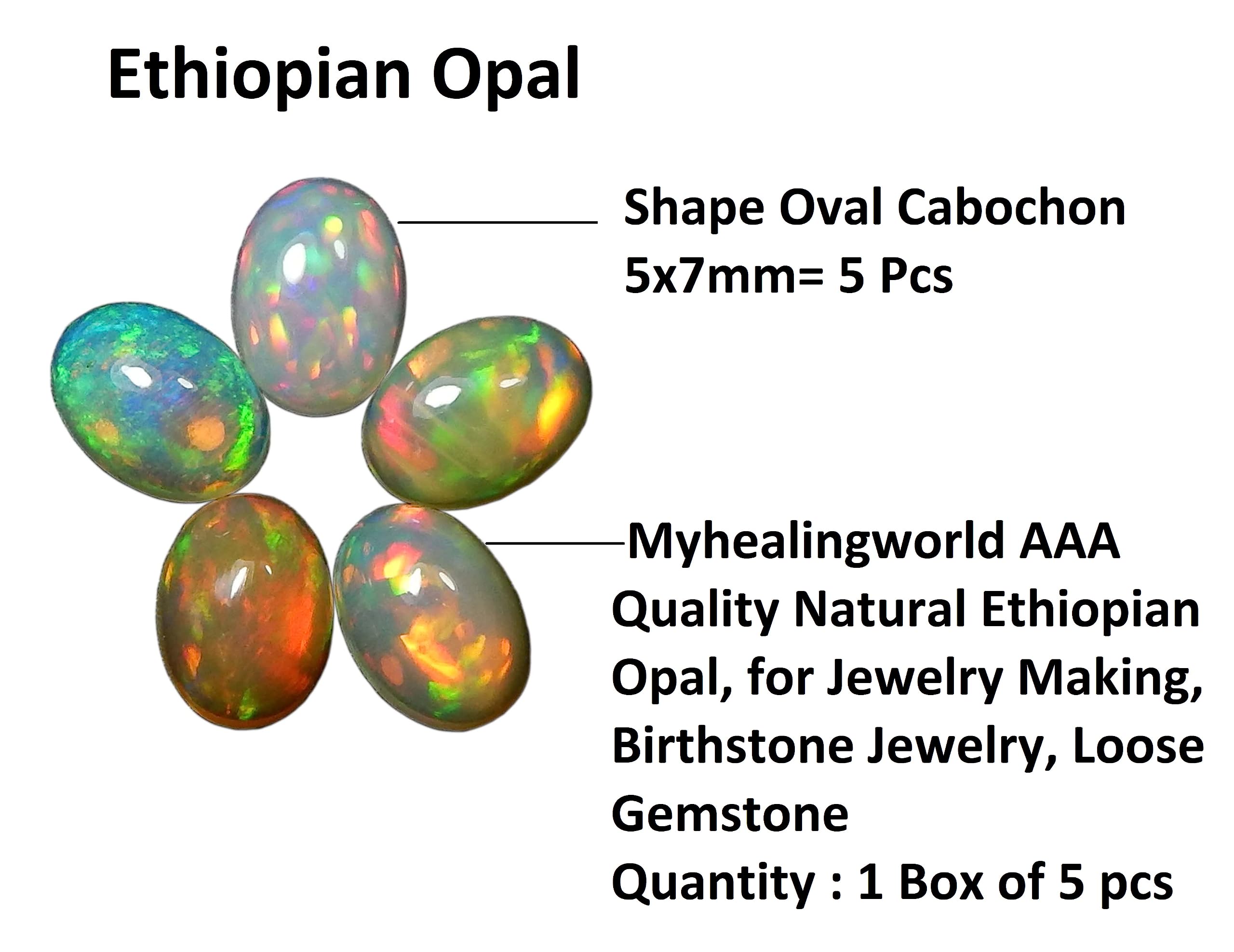 Premium AAA Grade Natural Ethiopian Opal Gemstone Mix Size Box (5x7mm, 5 Stones) - Perfect for Jewelry Making, Collecting & Gifts