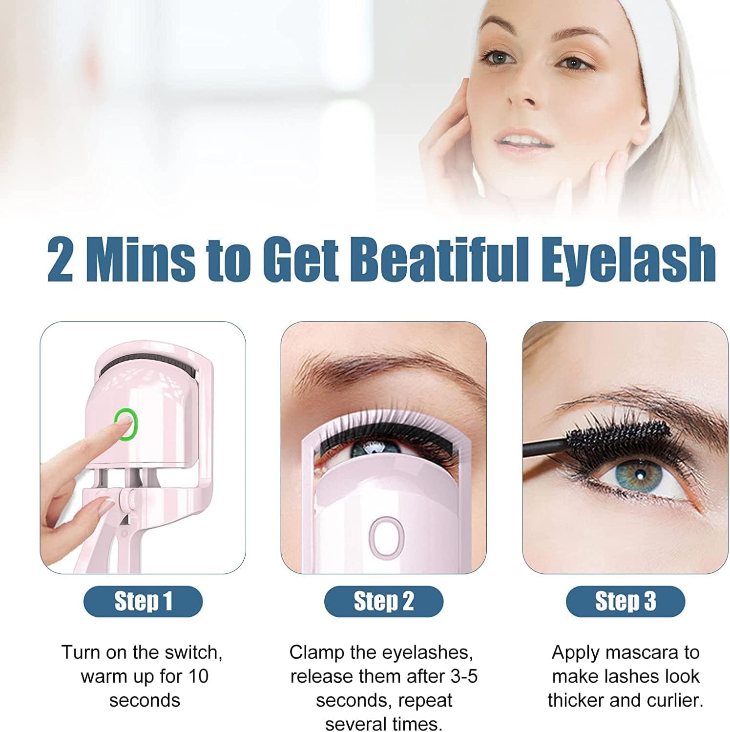 Premium USB Rechargeable Electric Eyelash Curler with Silicone Pressure Pad - Waterproof, Pain-Free Lash Curling for Natural Volume & Lift - Perfect for Daily Makeup, Special Occasions & Travel (Multi-Color)