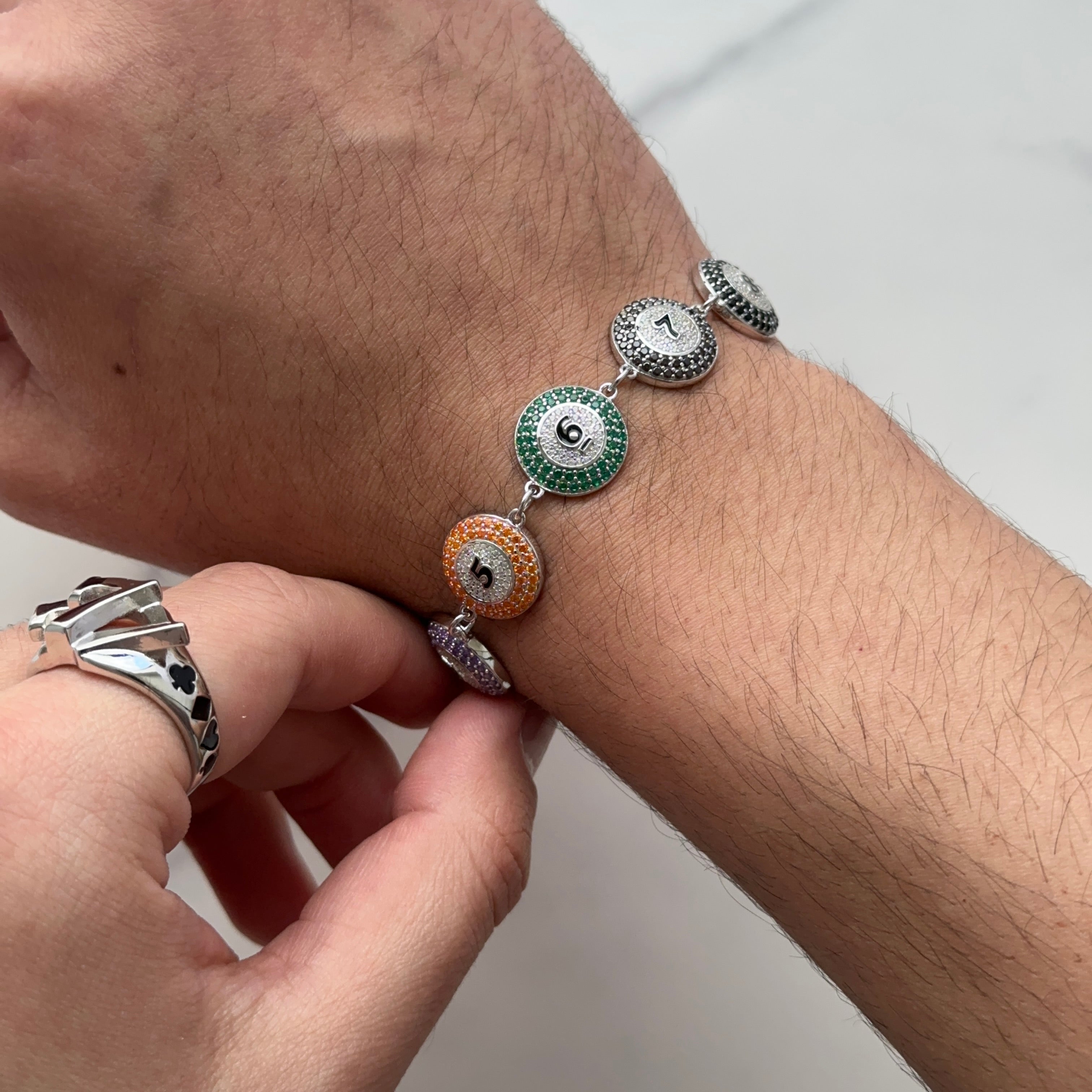 8 Ball Bracelet - .925 Sterling Silver Iced Out Charm Bracelet for Men & Women - Perfect for Hip Hop Jewelry, Gifts & Streetwear Fashion
