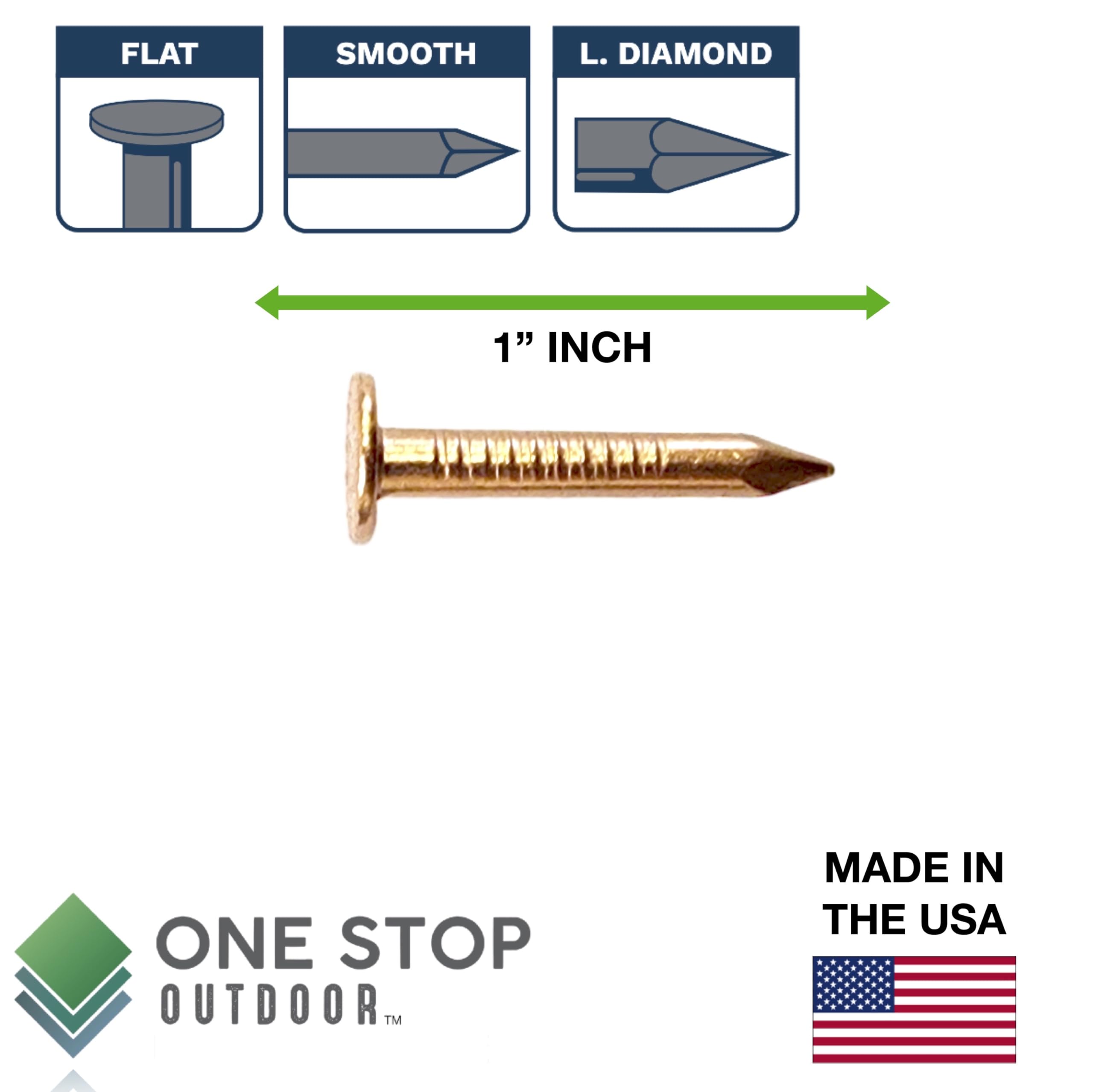 (50-Pack) 1 Inch Solid Pure Copper Roofing Nails - USA Made High Quality Slate Spikes for Flashing, Furniture & Boat Building - Durable Weatherproof Fasteners for Outdoor & Marine Applications