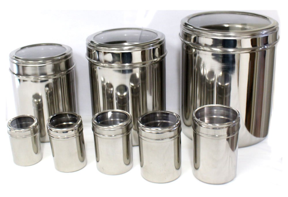 ToolUSA 8-Piece Stainless Steel Canister Set with Clear Lids - Airtight Food Storage Containers for Kitchen Pantry Organization | Perfect for Flour, Sugar, Coffee & Dry Goods | Space-Saving Nesting Design