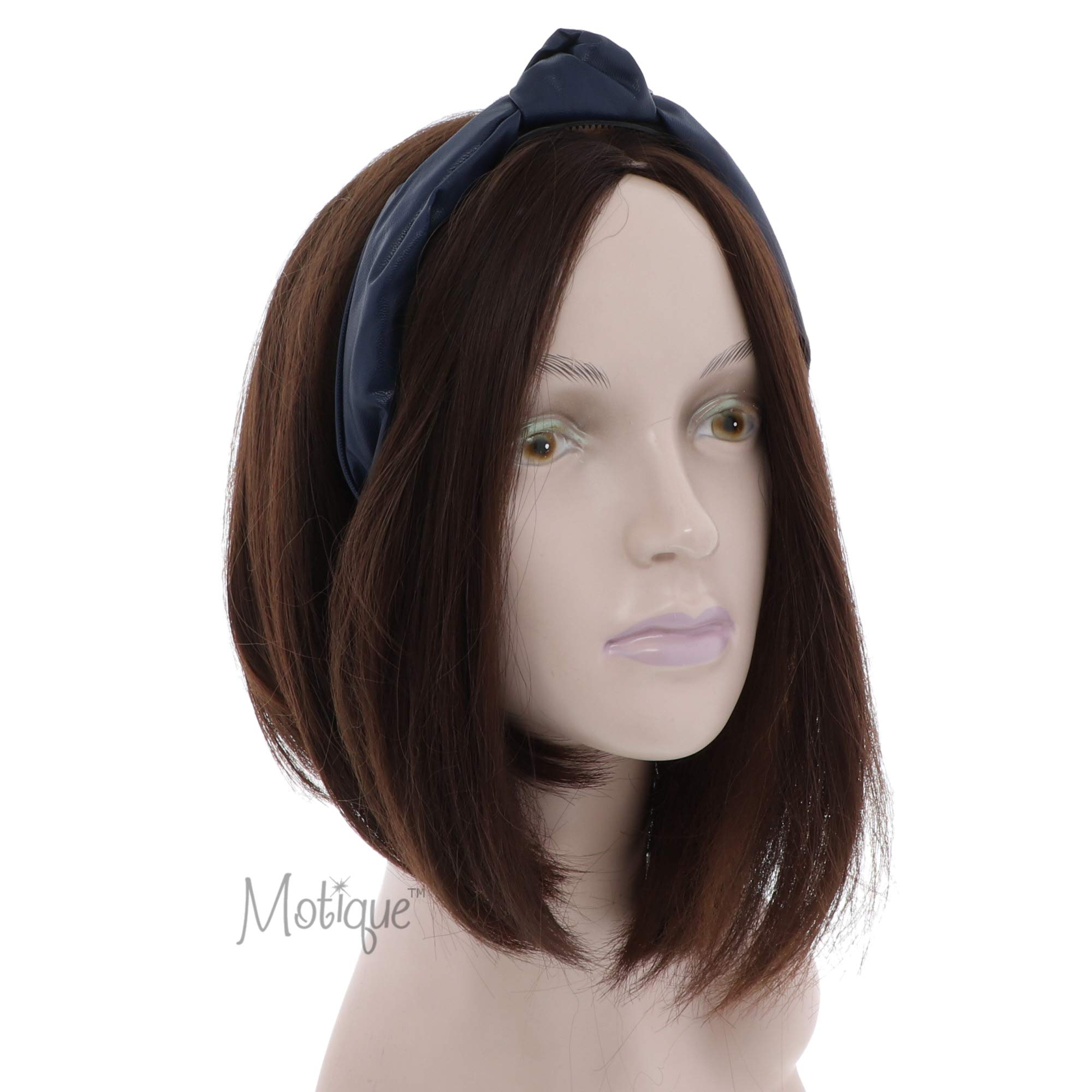 Leather Turban Knot Headband for Women and Girls - Navy - Stylish Hair Accessory for Work, Gym, and Everyday Wear