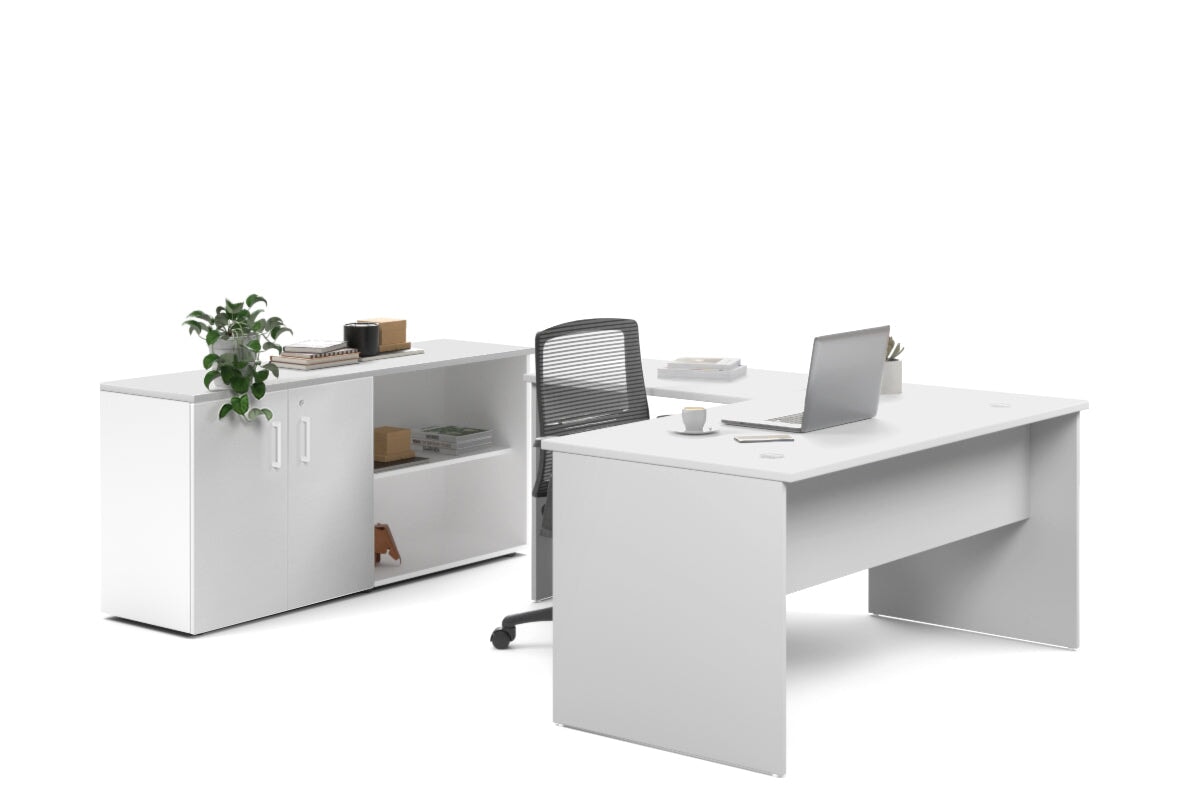 L-Shaped Executive Desk with Uniform Panel & White Carcass - 1600L x 1600W - Perfect for Home Office, Corporate Workspace & Modern Office Decor
