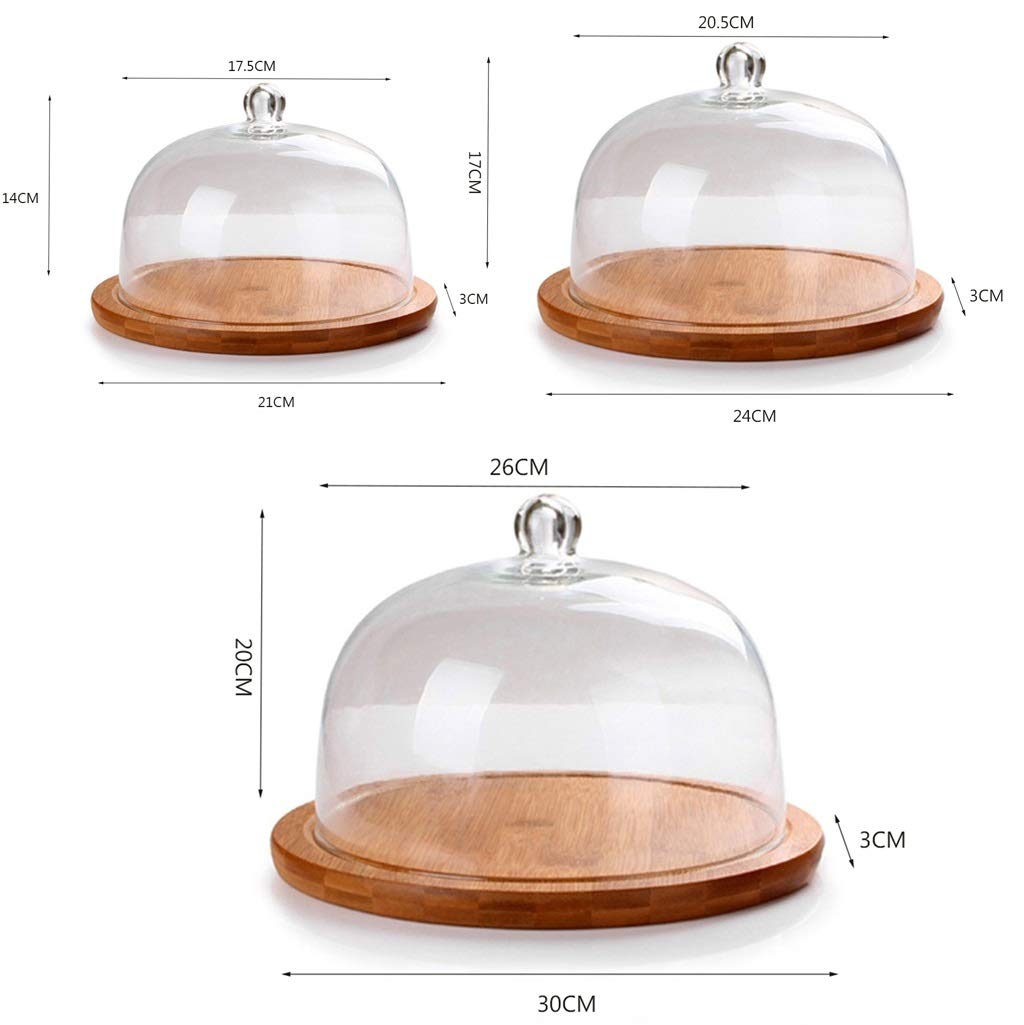 Wooden Pastry Plate with Glass Dome Lid - 30x30x20cm Snack Tray for Desserts, Fruits, Salads, Chips & Dips - Perfect for Tea Parties, Picnics, and Home Decor