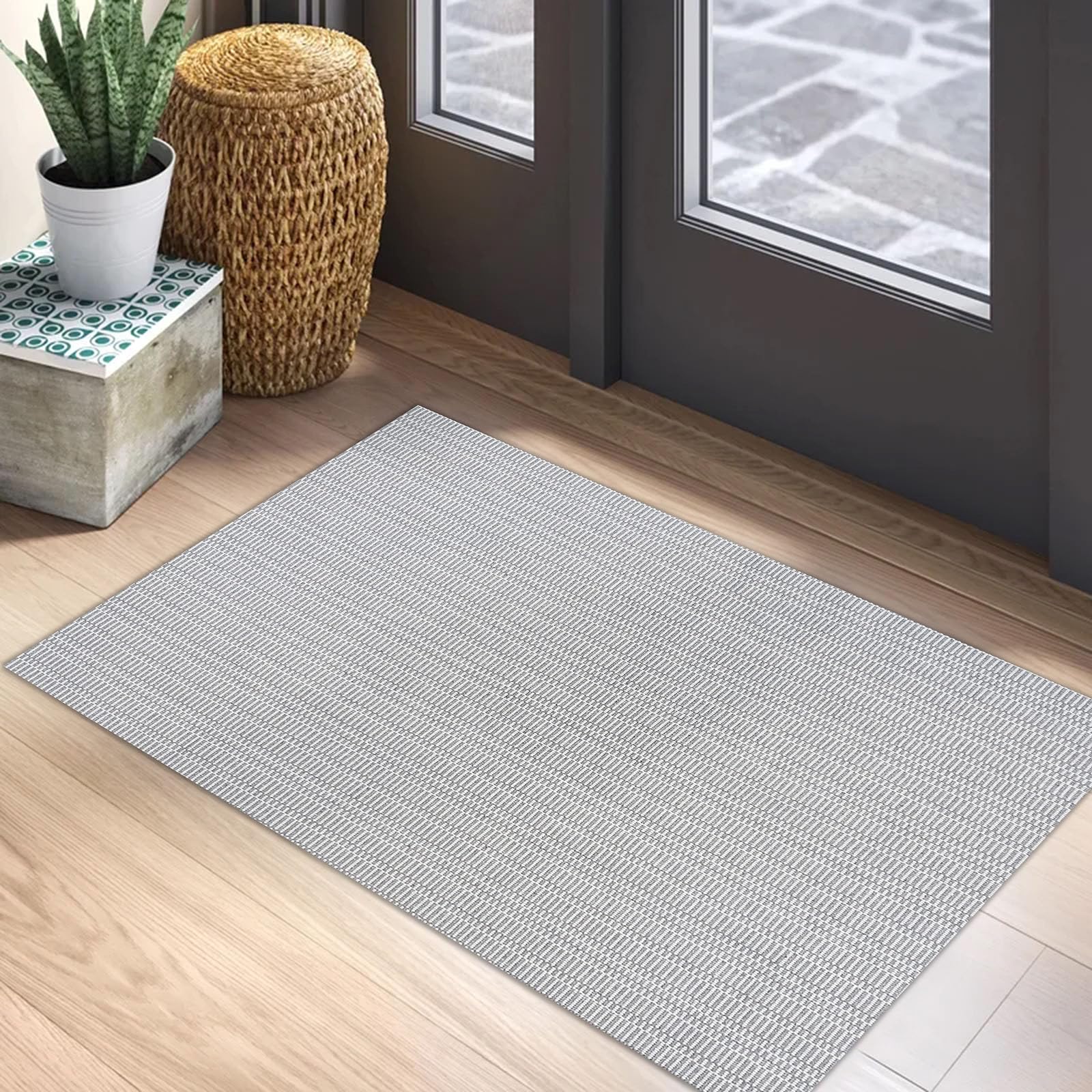 EARTHALL Upgraded Boho Bathroom Rug 2'x3' - 100% Woven Cotton Washable Bath Mat with Tassels, Non-Slip Kitchen Rug, Small Throw Rug for Laundry/Doorway/Porch - Perfect for Bohemian Style Bathrooms, Farmhouse Kitchens & Cozy Entryways