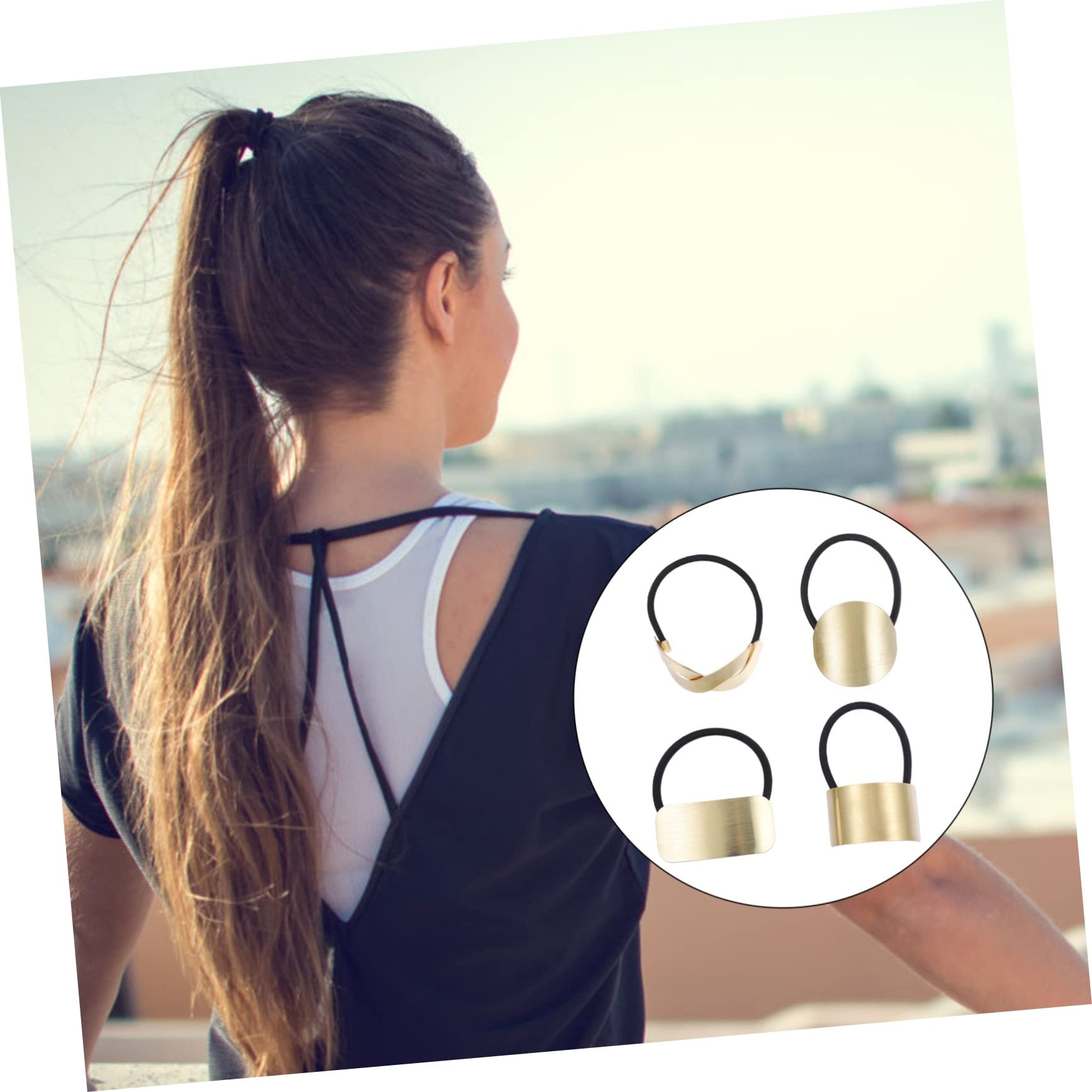OSALADI 4pcs Metal Hair Bands - Women's Hair Rings & Ponytail Holders for Party & Daily Use