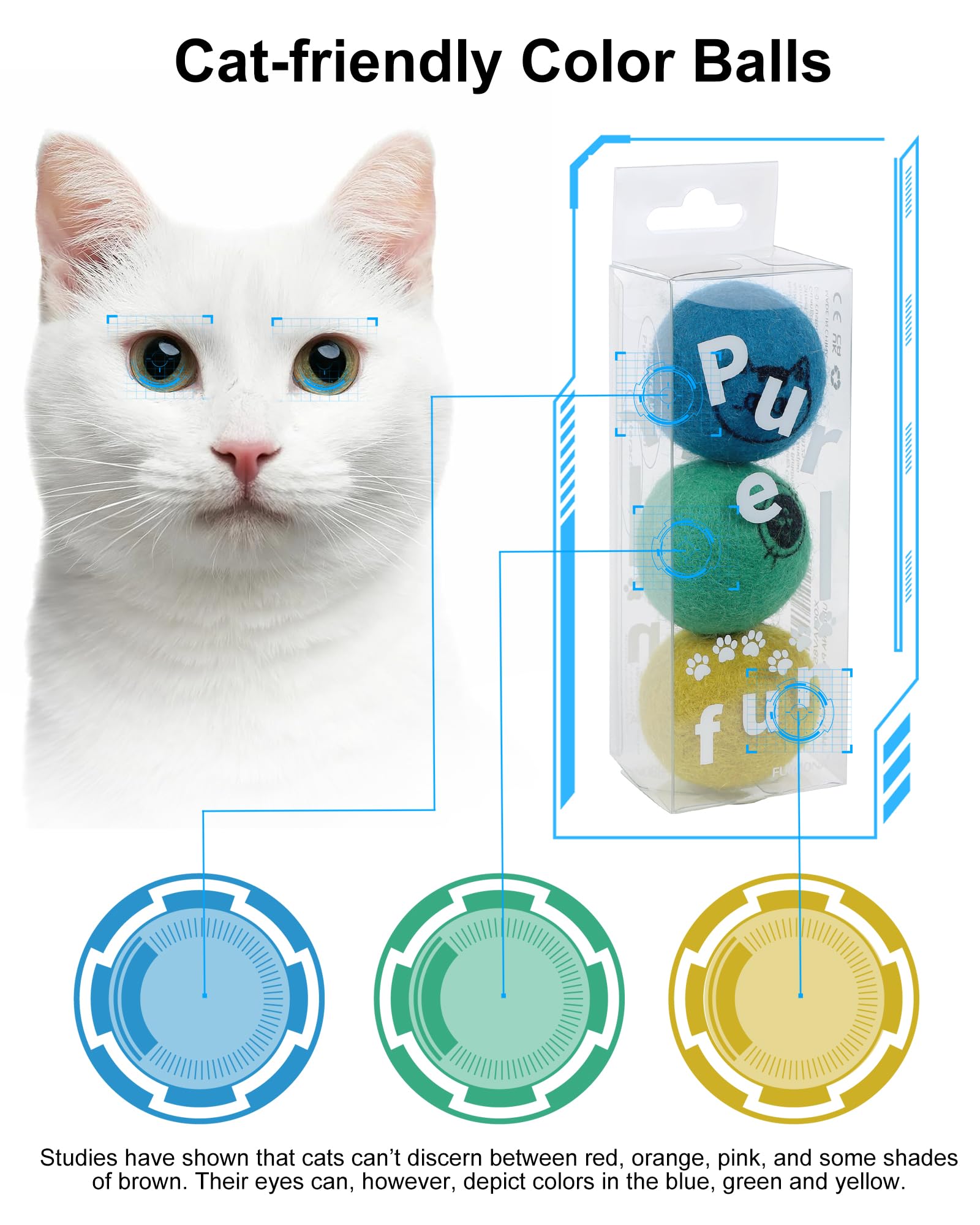Soft Wool Cat Ball Toys – 3 Pack Handmade Natural Safe Interactive Cat Toys for Indoor Kittens, 1.6 Inch Quiet Play Balls in Cat-Friendly Colors – Perfect for Playtime, Exercise & Bonding with Your Feline Friend