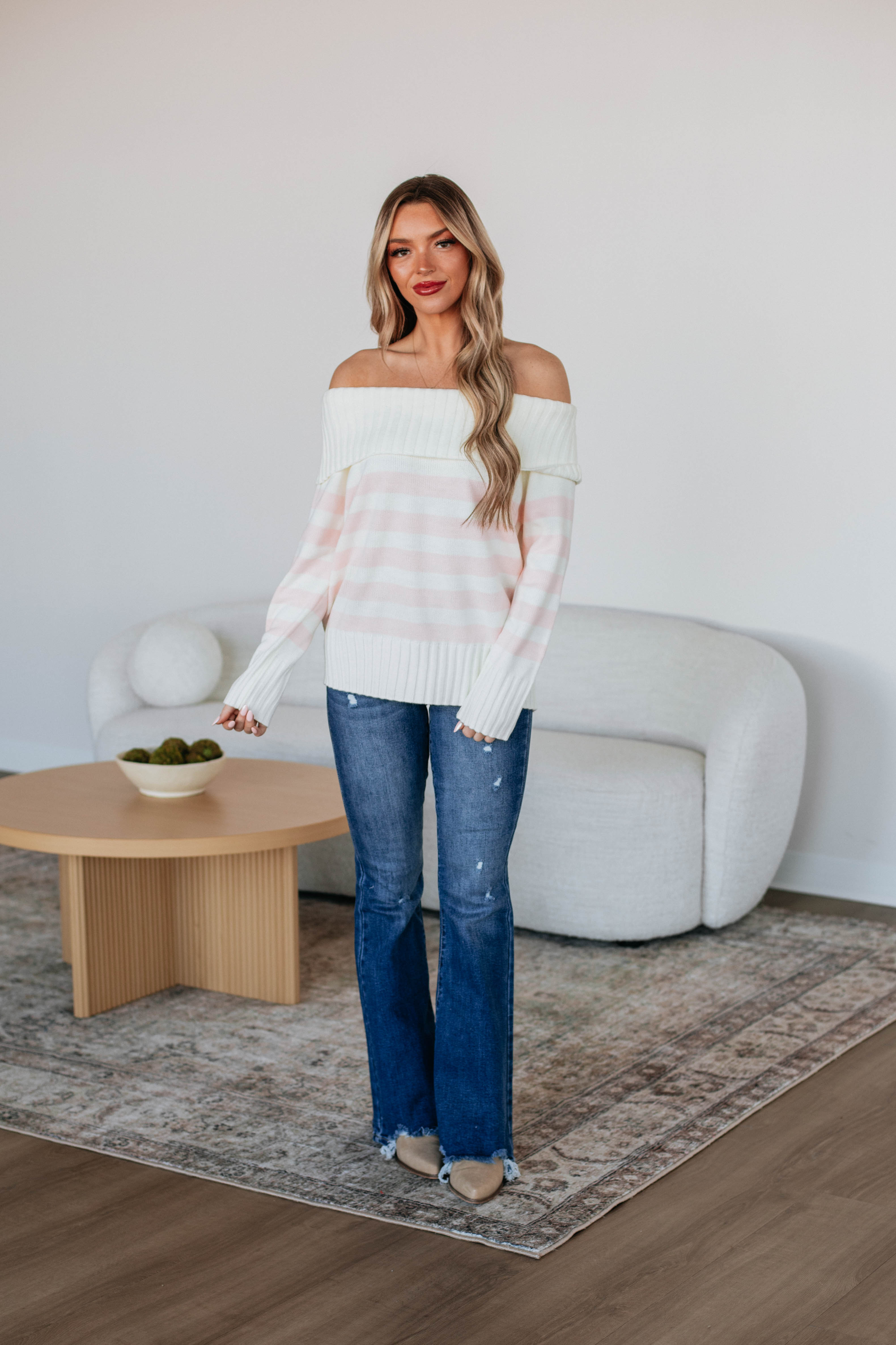 Chantelle Women's Off The Shoulder Sweater - Ivory Knit Pullover for Fall & Winter Fashion | Casual Wear, Date Night, Office Outfits