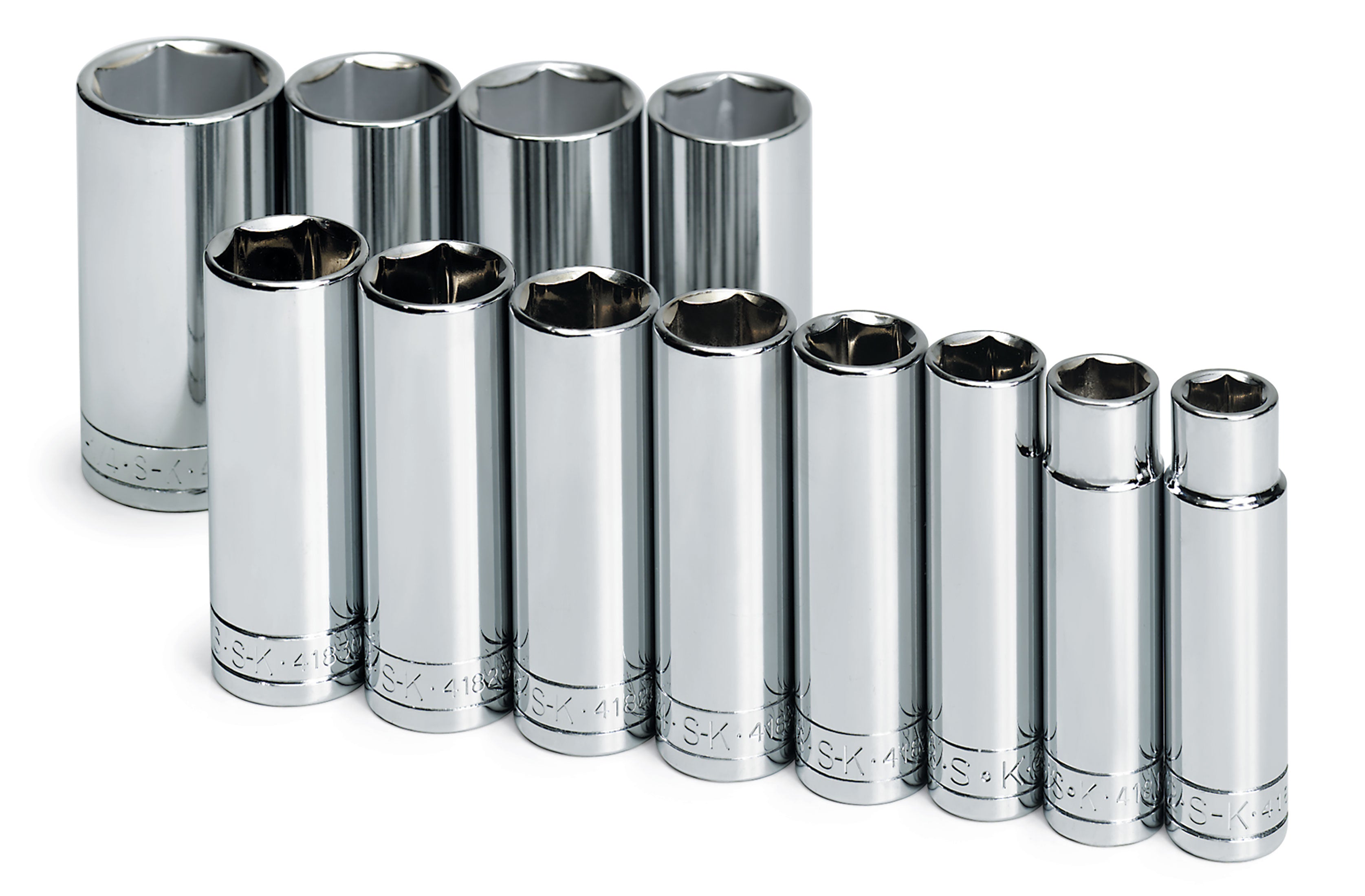 12-Piece 1/2-Inch Drive 6-Point Deep Fractional Chrome Socket Set - Professional Mechanics Tool Kit for Automotive Repair & DIY Projects