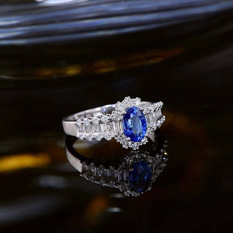 18K White Gold Sapphire and Diamond Ring - September Birthstone Jewelry for Women, Elegant Gift for Anniversary, Engagement, or Special Occasions
