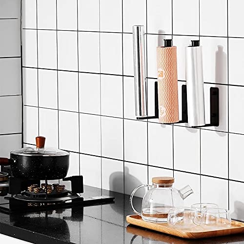 Punch-Free Shower Shelves & Wall-Mounted Toilet Paper Holder - Modern Black Bathroom Roll Holder with Hook (28.5cm) - Perfect for Small Bathrooms, Apartments & RV Showers