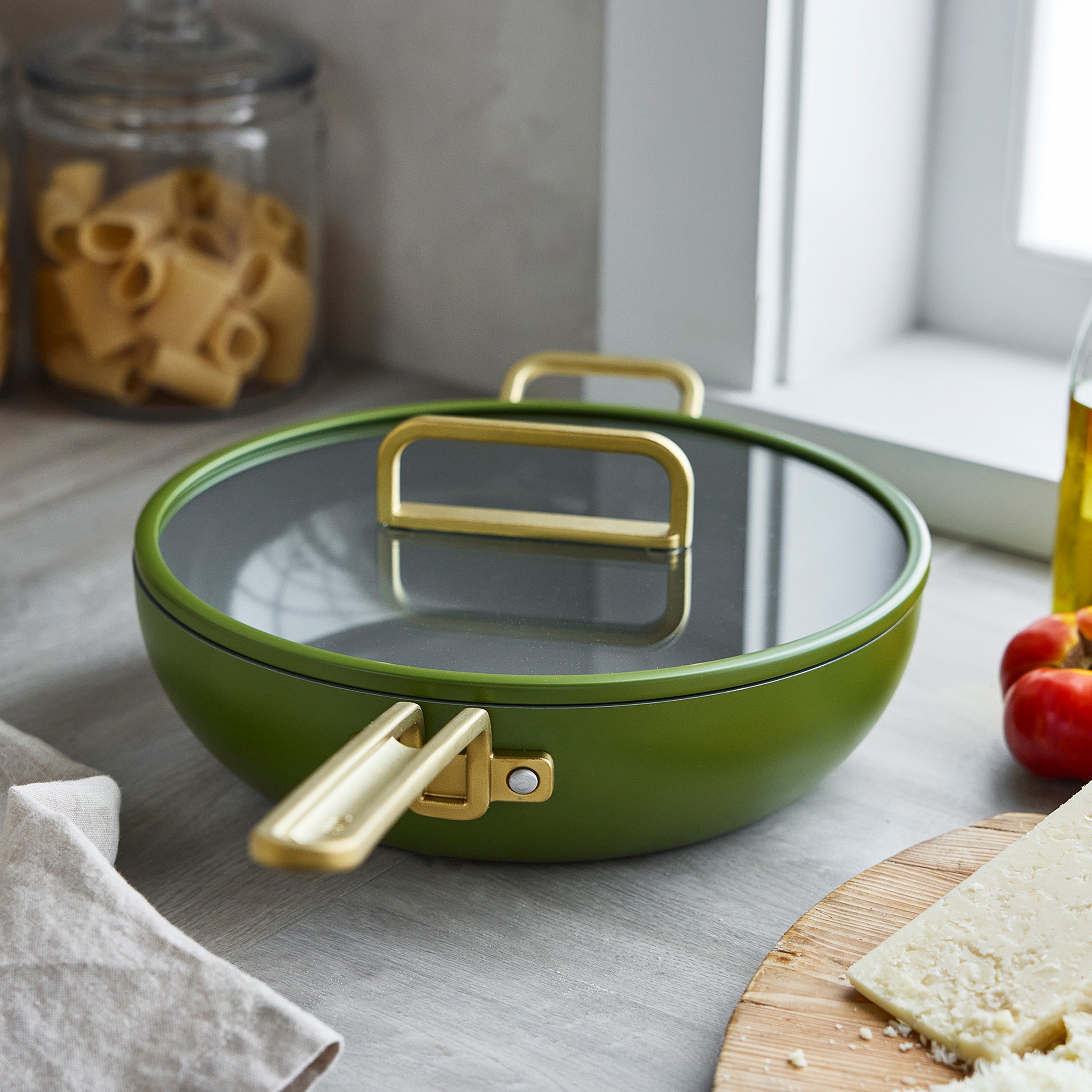 Stanley Tucci™ Ceramic Nonstick 4.5 Quart Saucepan with Lid - Eco-Friendly Cookware for Healthy Cooking | Perfect for Pasta, Soups & Sauces | Tuscan Olive Collection