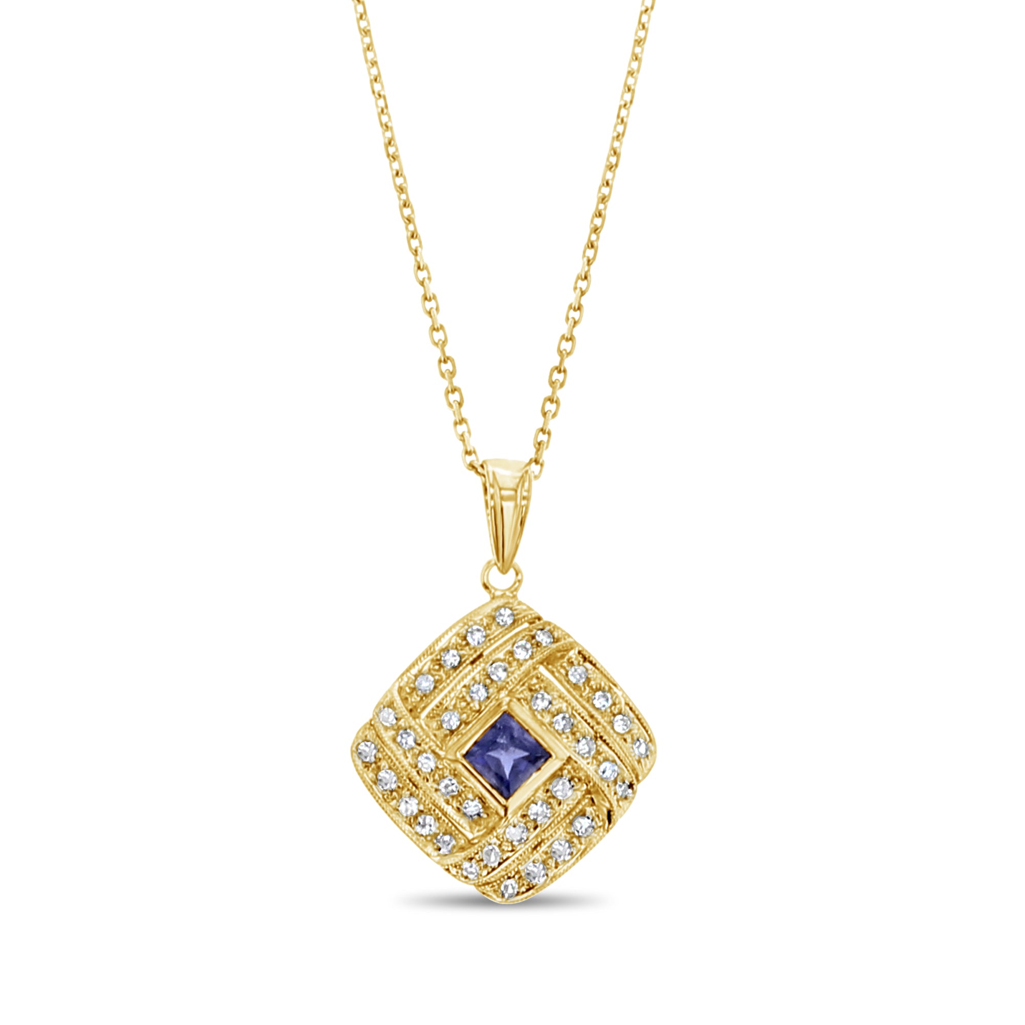 Iolite Diamond Pave Pendant .55cttw 14k Yellow or White Gold Necklace - Elegant Jewelry Gift for Women, Perfect for Anniversaries, Birthdays & Special Occasions
