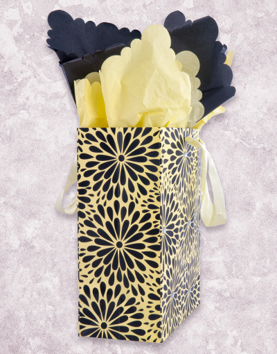 Premium Black and Yellow Dahlia Printed Gift Bags - Elegant Party Favors for Weddings, Birthdays & Special Occasions