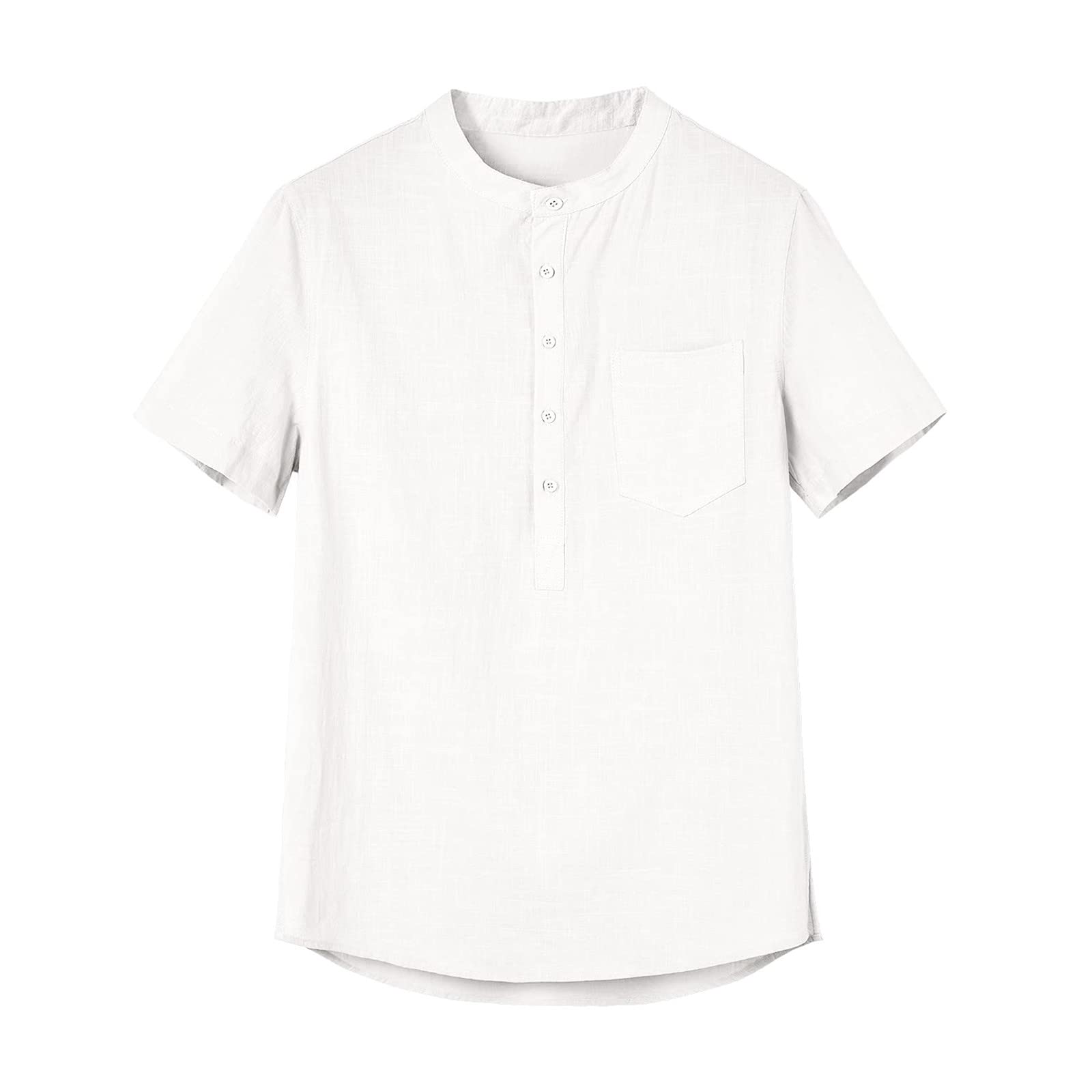 Men's Peach Short Sleeve Cotton Linen T-Shirt with Round Neck & Pocket - Summer Casual Solid Color Top - Perfect for Outdoor Activities, Beach Wear & Everyday Comfort